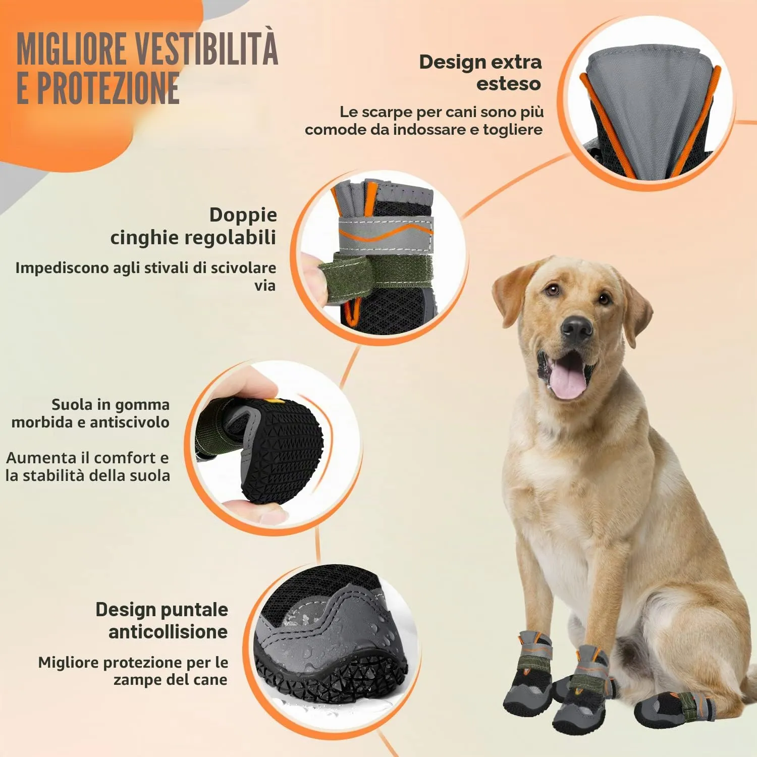 SlowTon Stivali per Cani Traspiranti, Antiscivolo e Riflettenti, Lavabili con Doppia Chiusura Regolabile, Taglia 1 - immagine 5