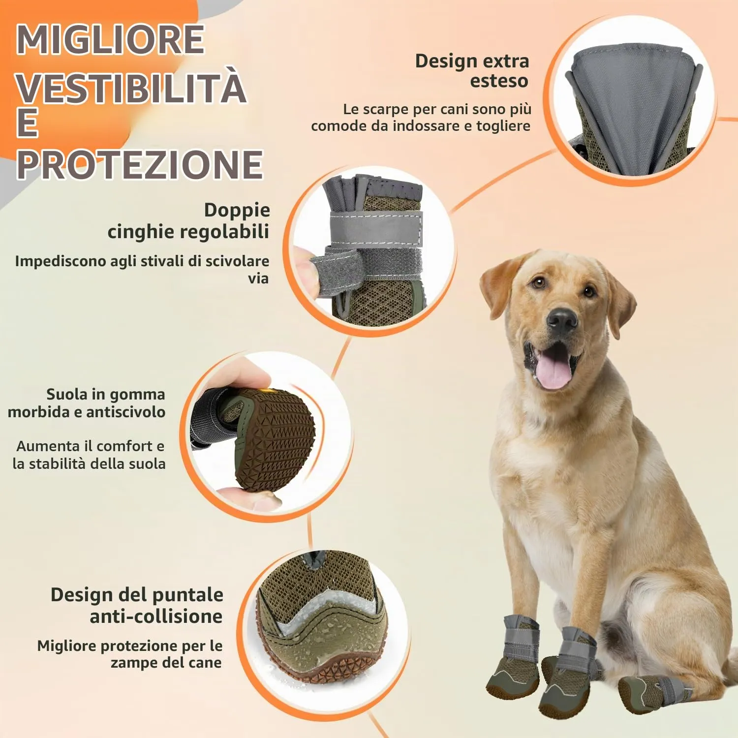 SlowTon Stivali per Cani Traspiranti e Antiscivolo con Striscia Riflettente, Taglia 0 - immagine 5