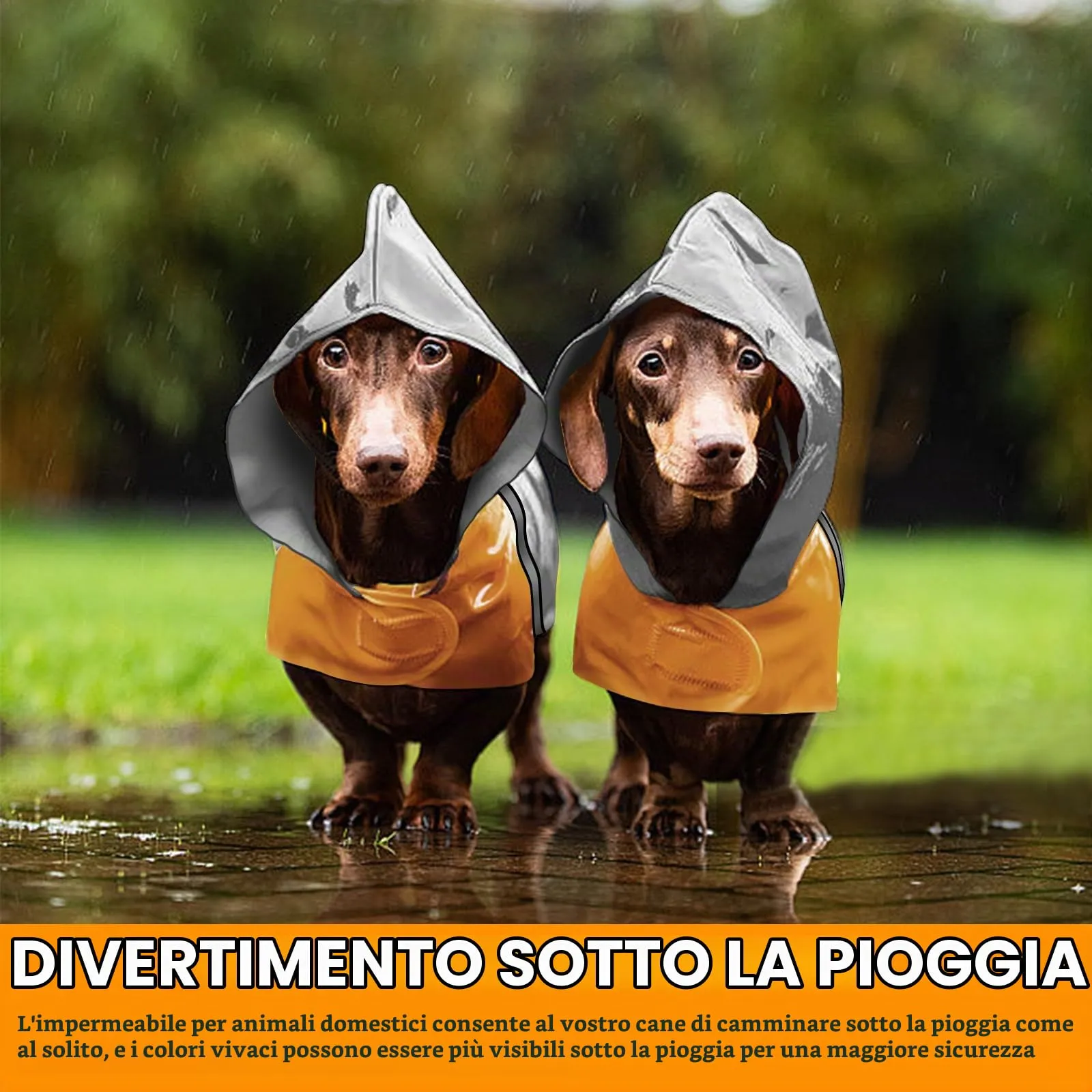SLE Impermeabile per Cani con Cappuccio e Strisce Riflettenti, Taglia XXL, Grigio - immagine 7