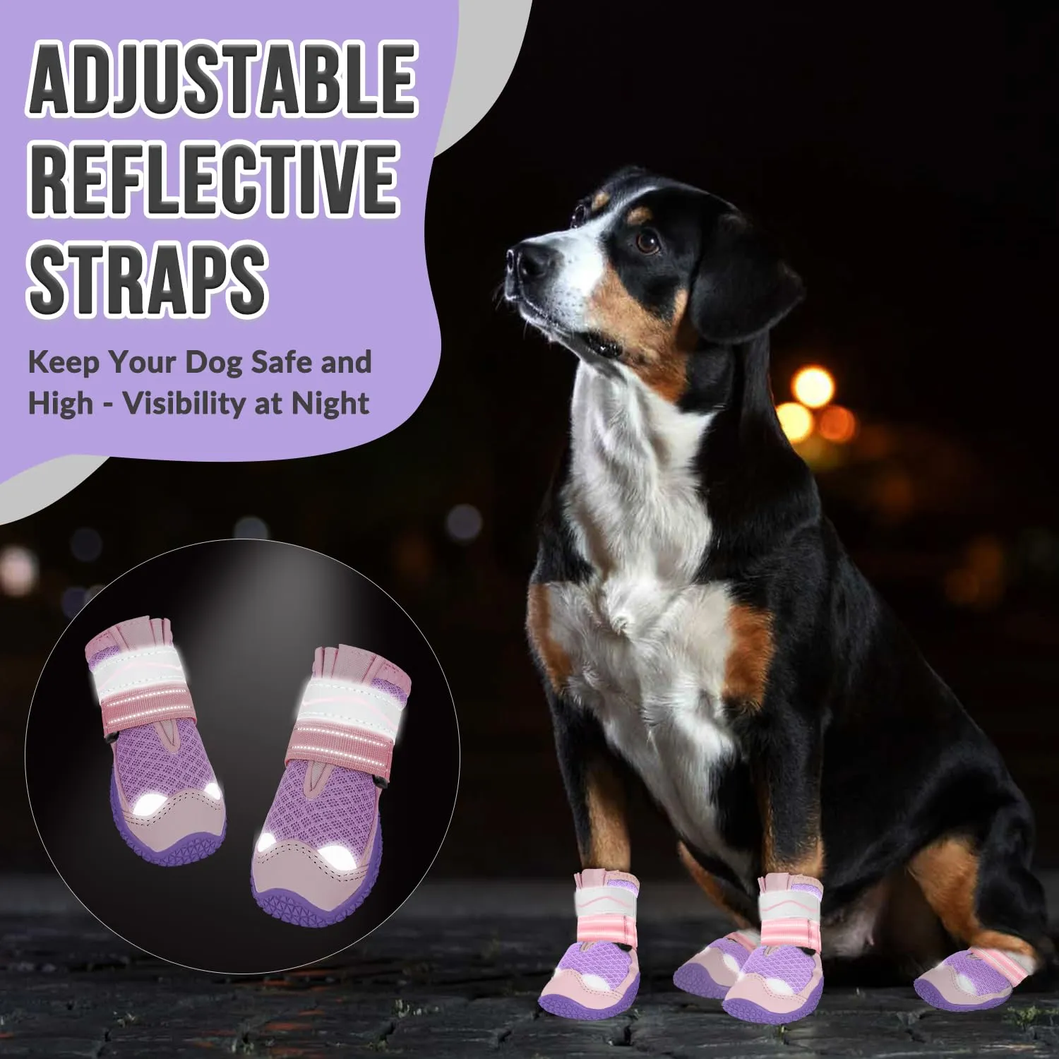 SlowTon Stivali per Cani Traspiranti e Antiscivolo con Striscia Riflettente, Taglia 6, Rosa-viola (2 pezzi) - immagine 6