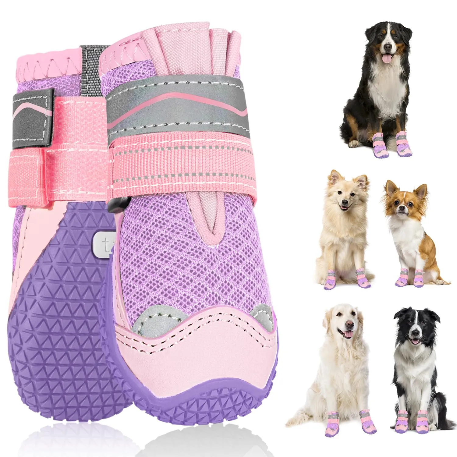SlowTon Stivali per Cani Traspiranti, Antiscivolo e Riflettenti, Lavabili con Doppia Chiusura Regolabile, Taglia 3 Larghezza 5 cm, Rosa-viola - immagine 1
