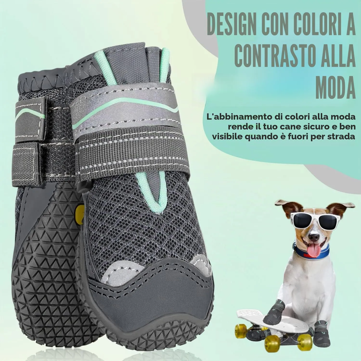 SlowTon Stivali per Cani Traspiranti Antiscivolo con Striscia Riflettente, Taglia 5 - immagine 3