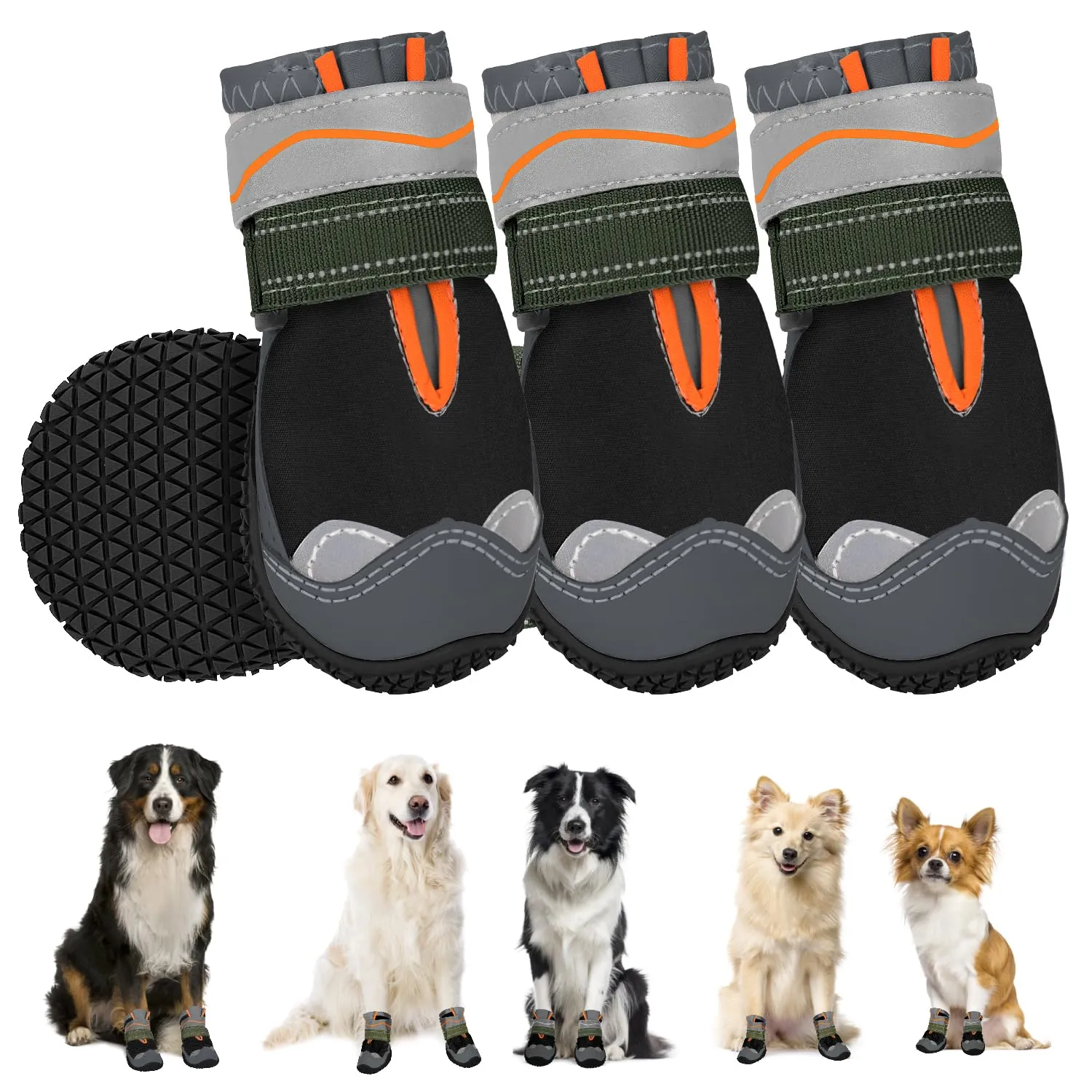 SlowTon Scarpe Protezione Zampe per Cani Impermeabili con Suola Antiscivolo e Chiusura Regolabile Riflettente, Stivali Invernali, Nero, Taglia 7 - immagine 1