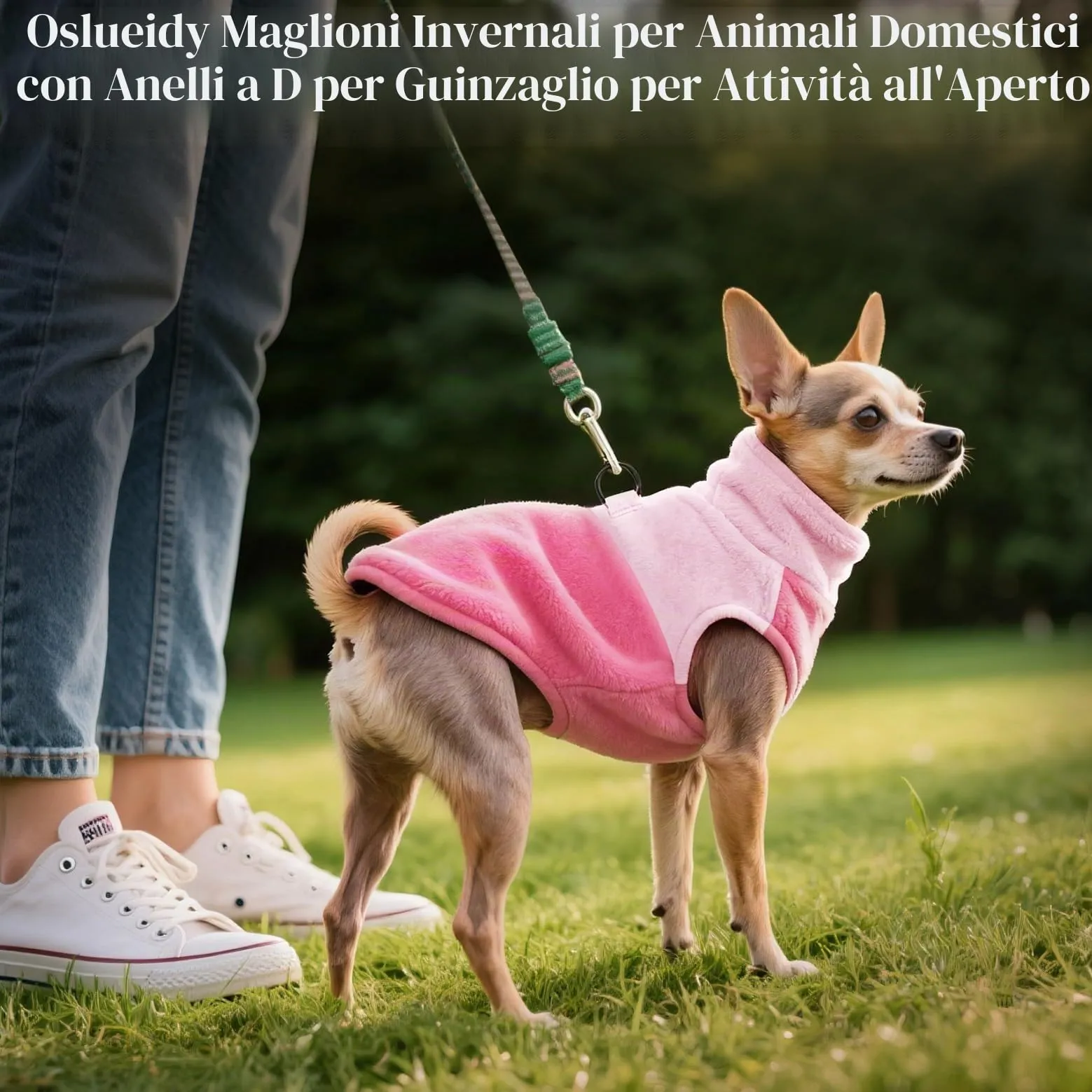 Oslueidy Cappotto in pile con cappuccio per cani, Rosa, S - immagine 5
