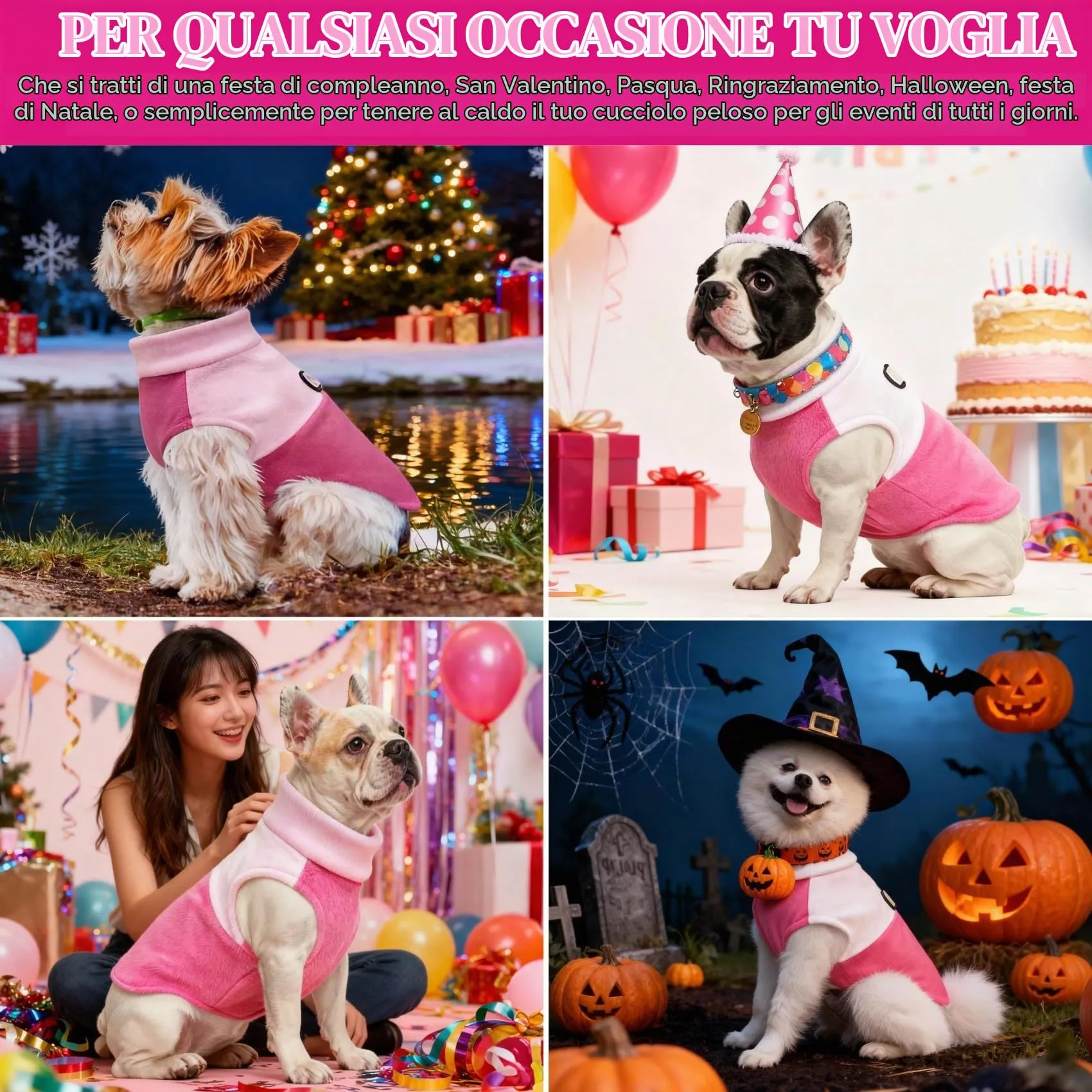Oslueidy Cappotto in pile con cappuccio per cani, Rosa, S - immagine 7