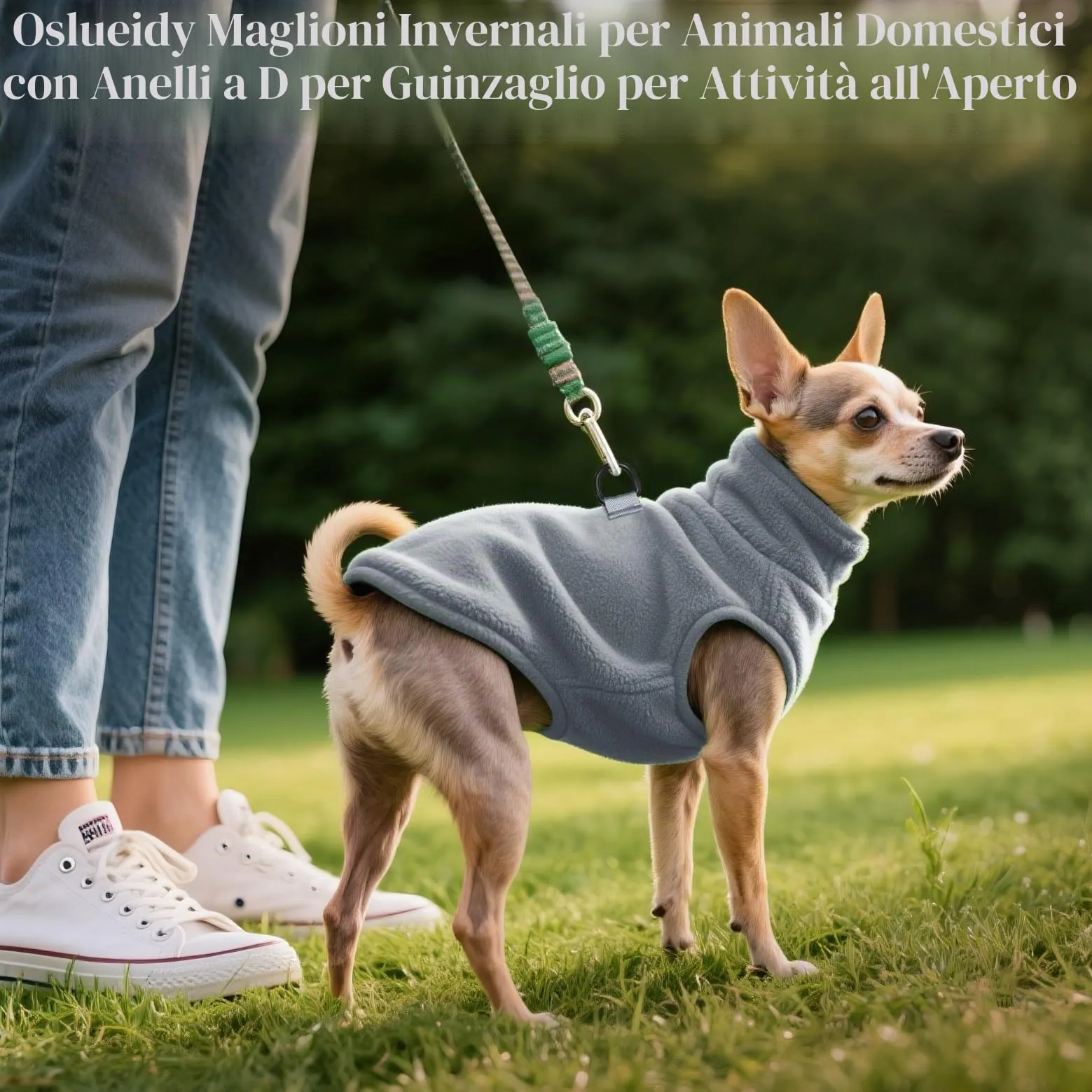 Oslueidy Cappotto in pile con cappuccio per cani, Grigio, M - immagine 5