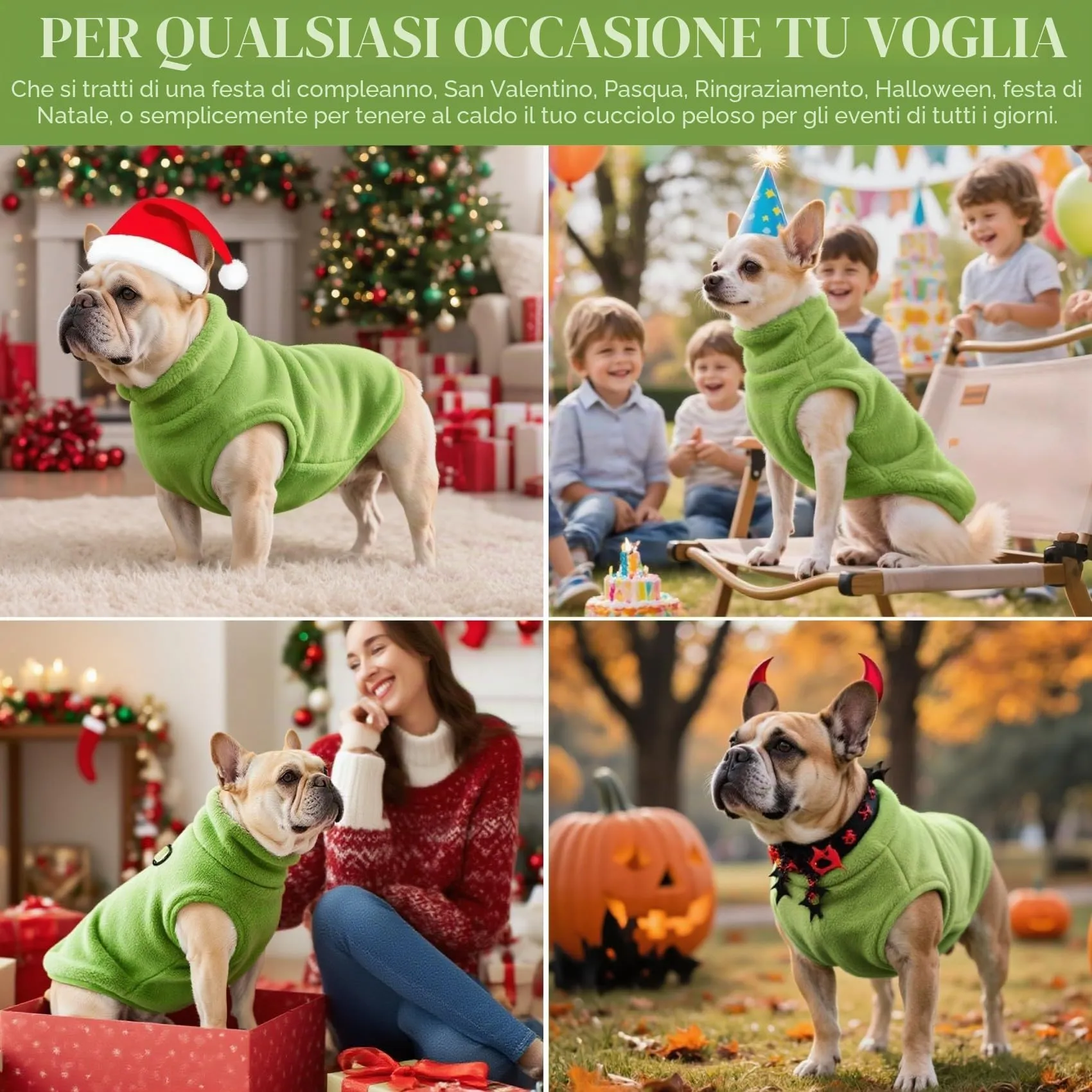 Oslueidy Cappotto in Pile con Cappuccio per Cani, Verde, XL - immagine 5