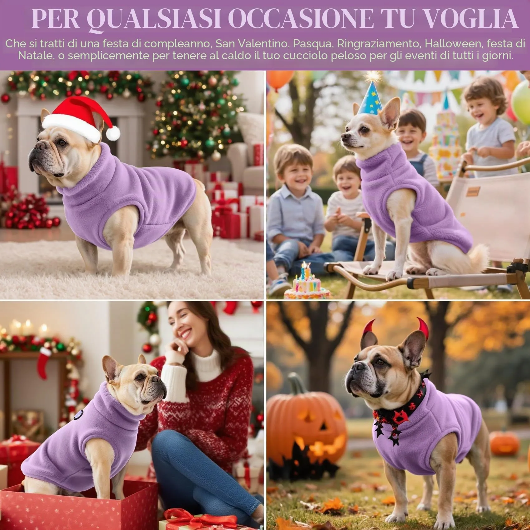 Oslueidy Cappotto in pile con cappuccio per cani, Violetta, XXL - immagine 3