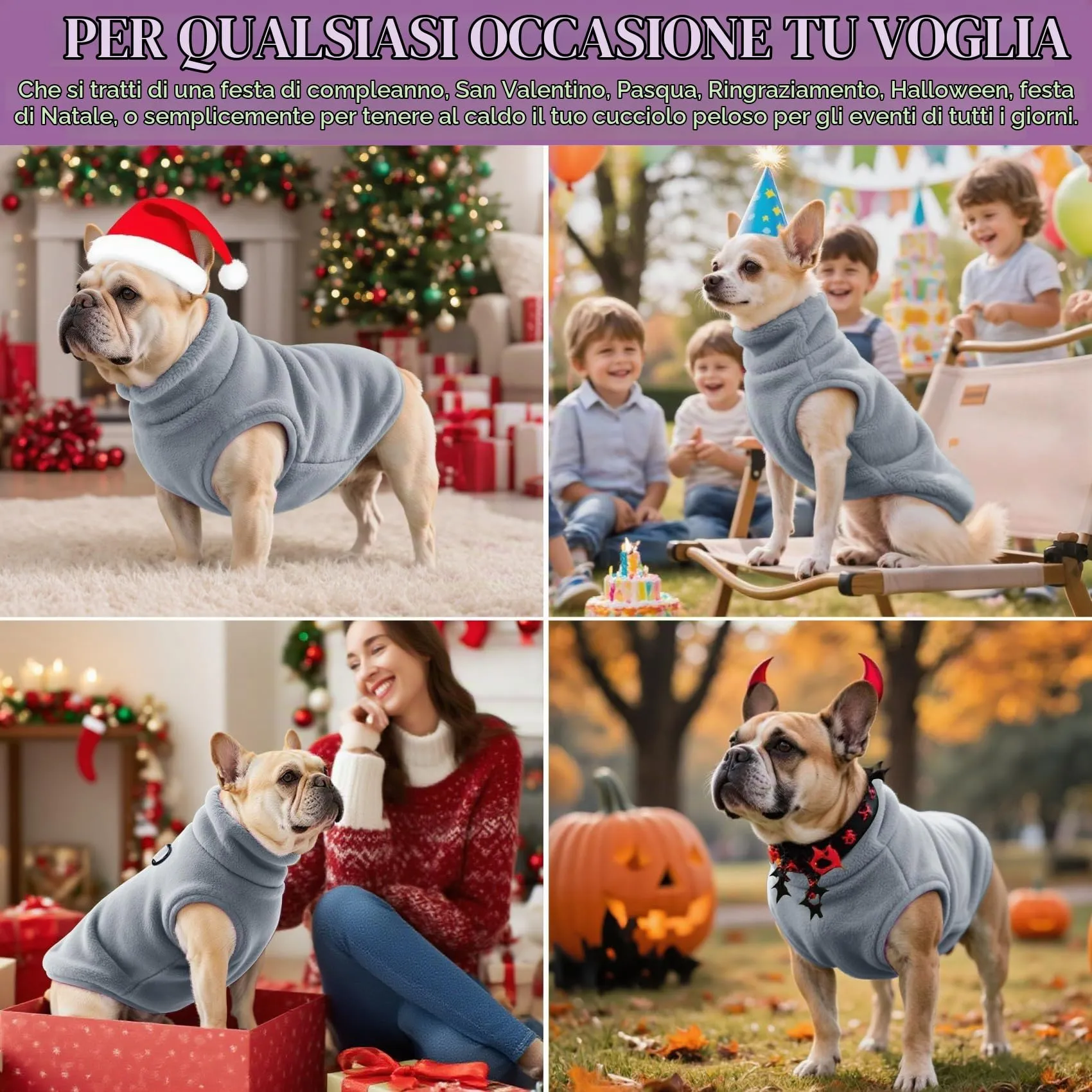 Oslueidy Cappotto in pile per cani con cappuccio, Grigio, XL - immagine 4