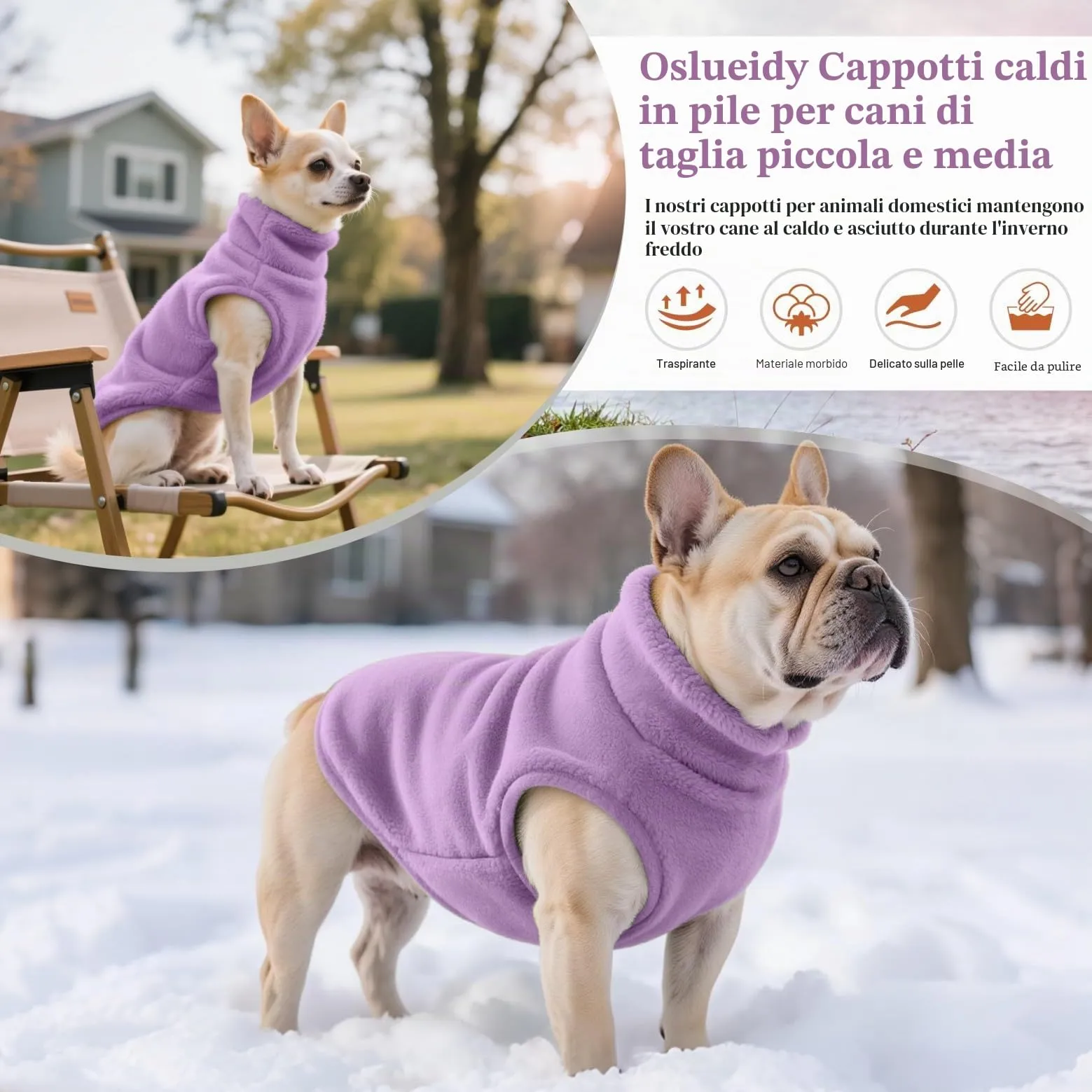 Oslueidy Cappotto in Pile con Cappuccio per Cani, Violetta, S - immagine 4