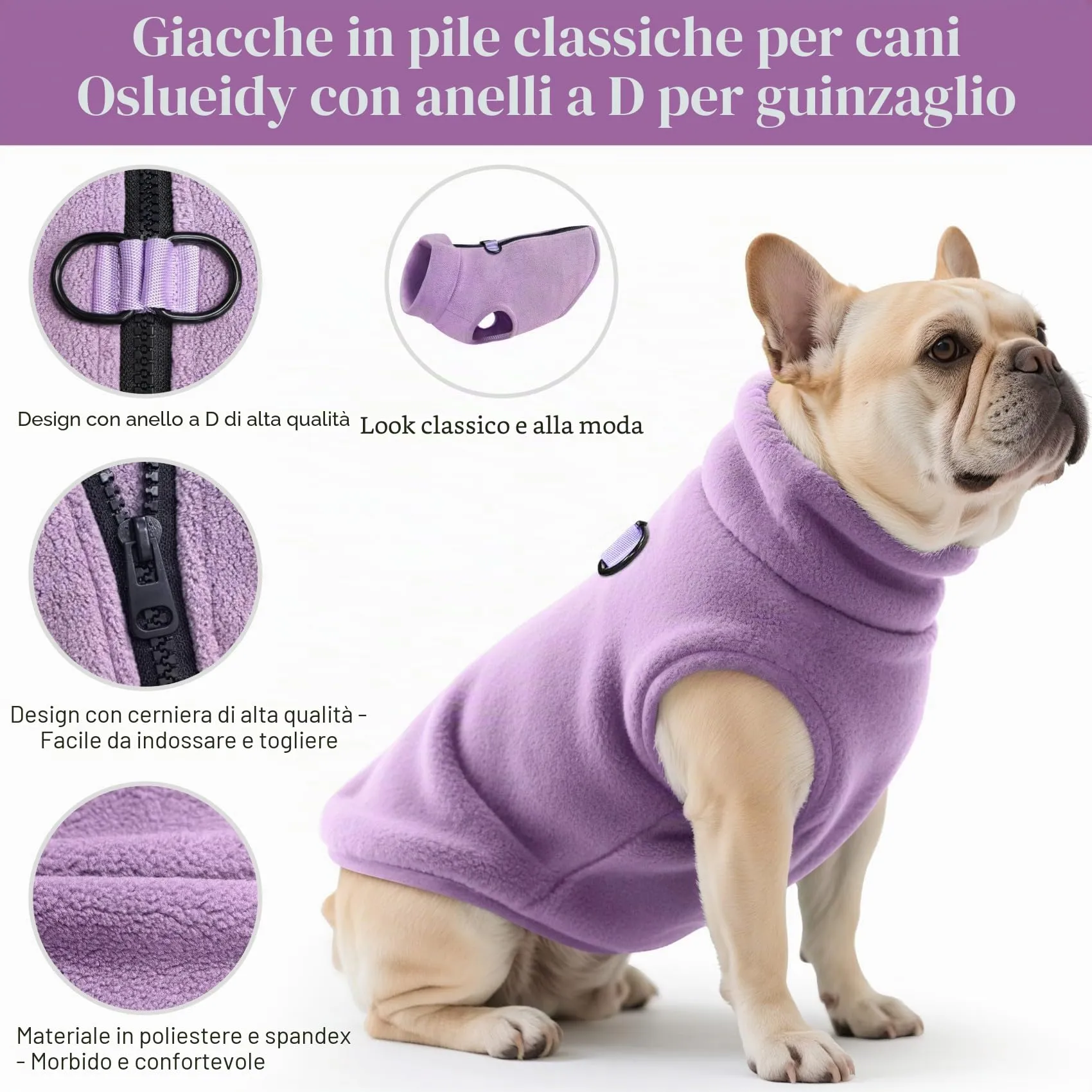 Oslueidy Cappotto in Pile con Cappuccio per Cani, Violetta, S - immagine 7