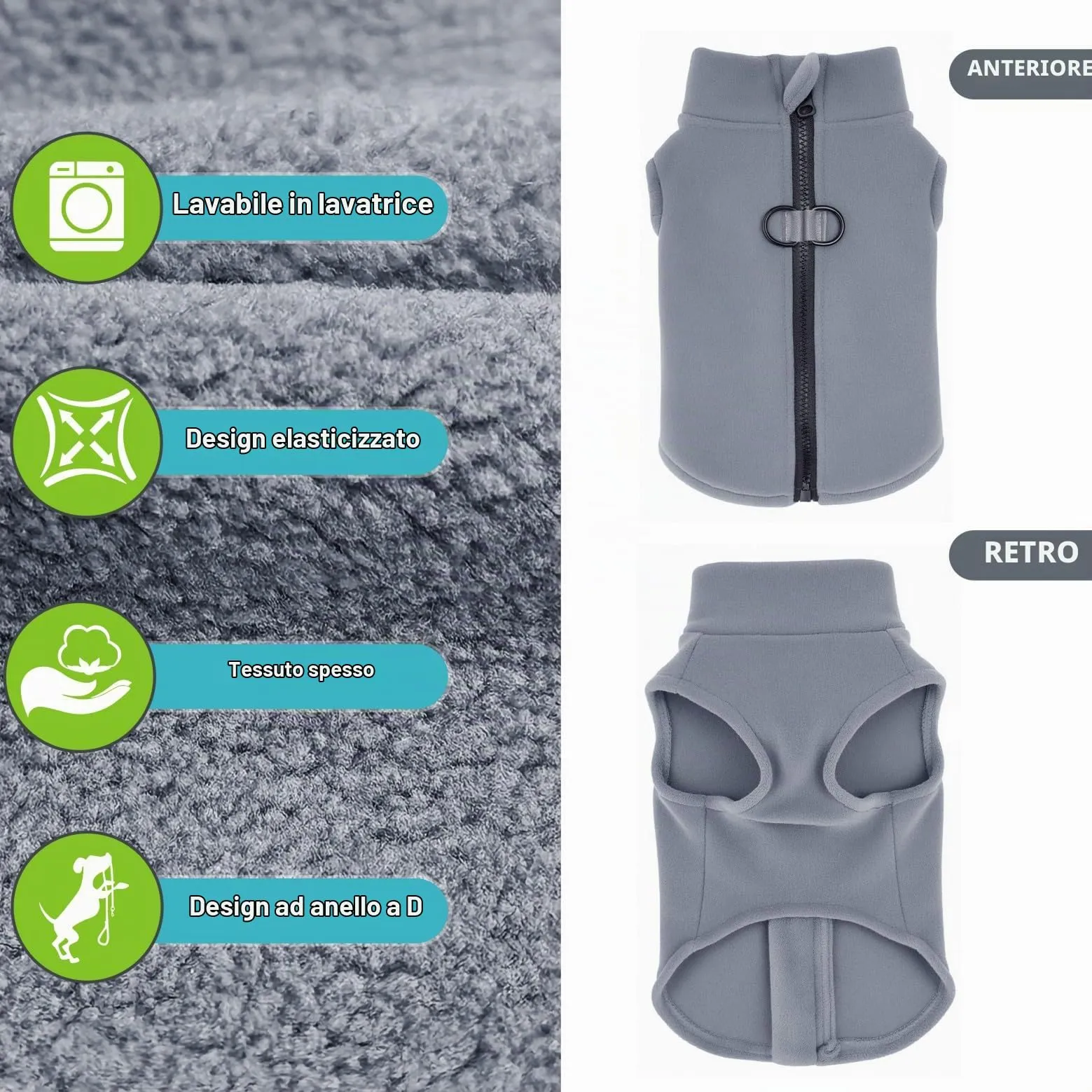 Oslueidy Cappotto in Pile con Cappuccio per Cani, Grigio, S - immagine 6
