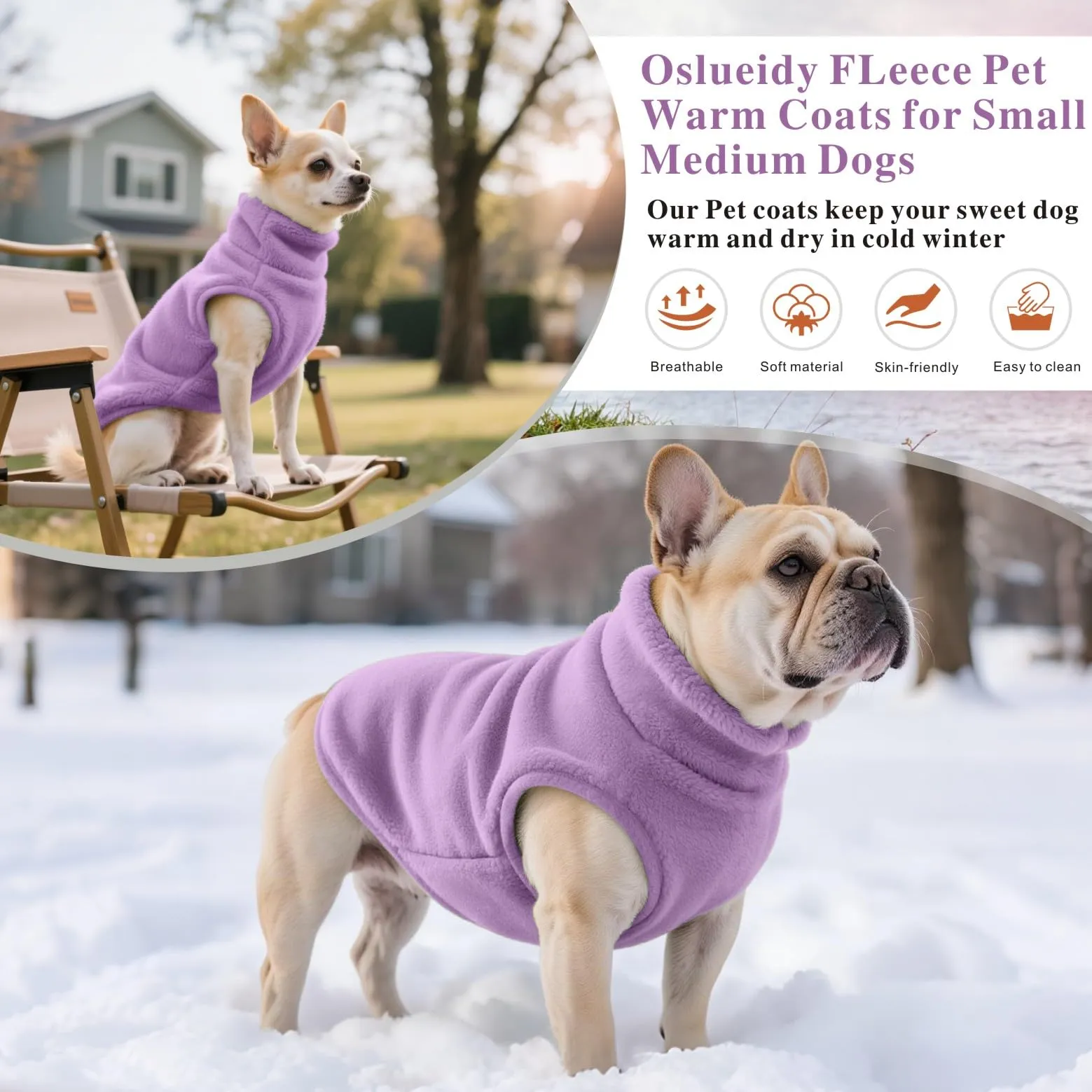 Oslueidy Cappotto in Pile con Cappuccio per Cani, Violetta, L - immagine 4
