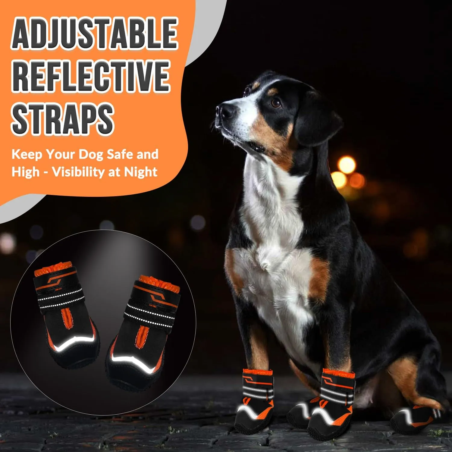 SlowTon Scarpe Protezione Zampe per Cani Impermeabili Antiscivolo Riflettenti, Nero-arancione, Taglia 3 - immagine 6