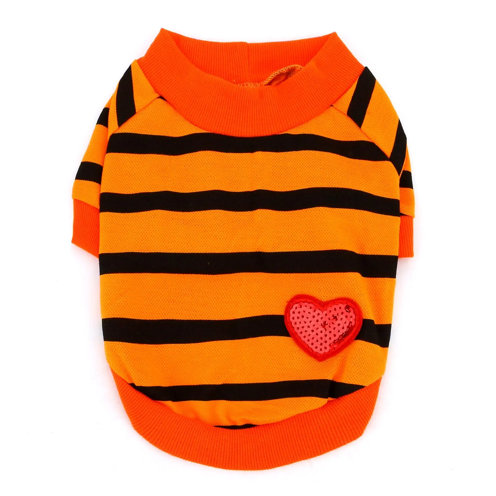 Zunea T-shirt estiva a righe con paillettes a cuore per cani di piccola taglia, Arancione, Taglia M - immagine 4
