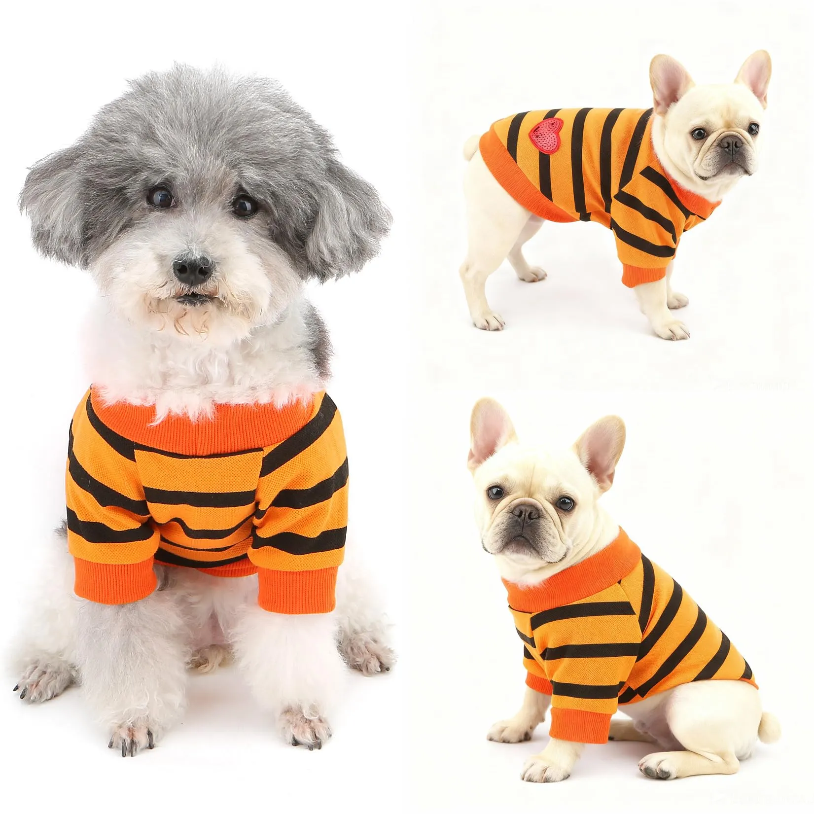 Zunea T-shirt estiva a righe con paillettes a cuore per cani di piccola taglia, Arancione, XL - immagine 7