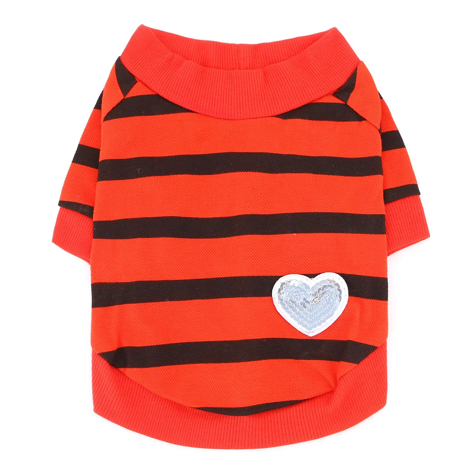 Zunea T-shirt estiva a righe con paillettes e cuore per cani di piccola taglia, Rosso, Taglia M - immagine 4