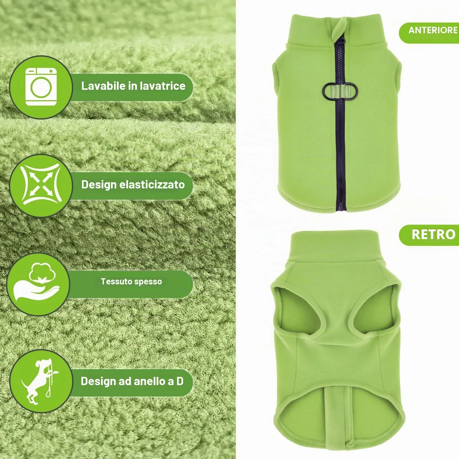 Oslueidy Cappotto in pile con cappuccio per cani, Verde, XS - immagine 7