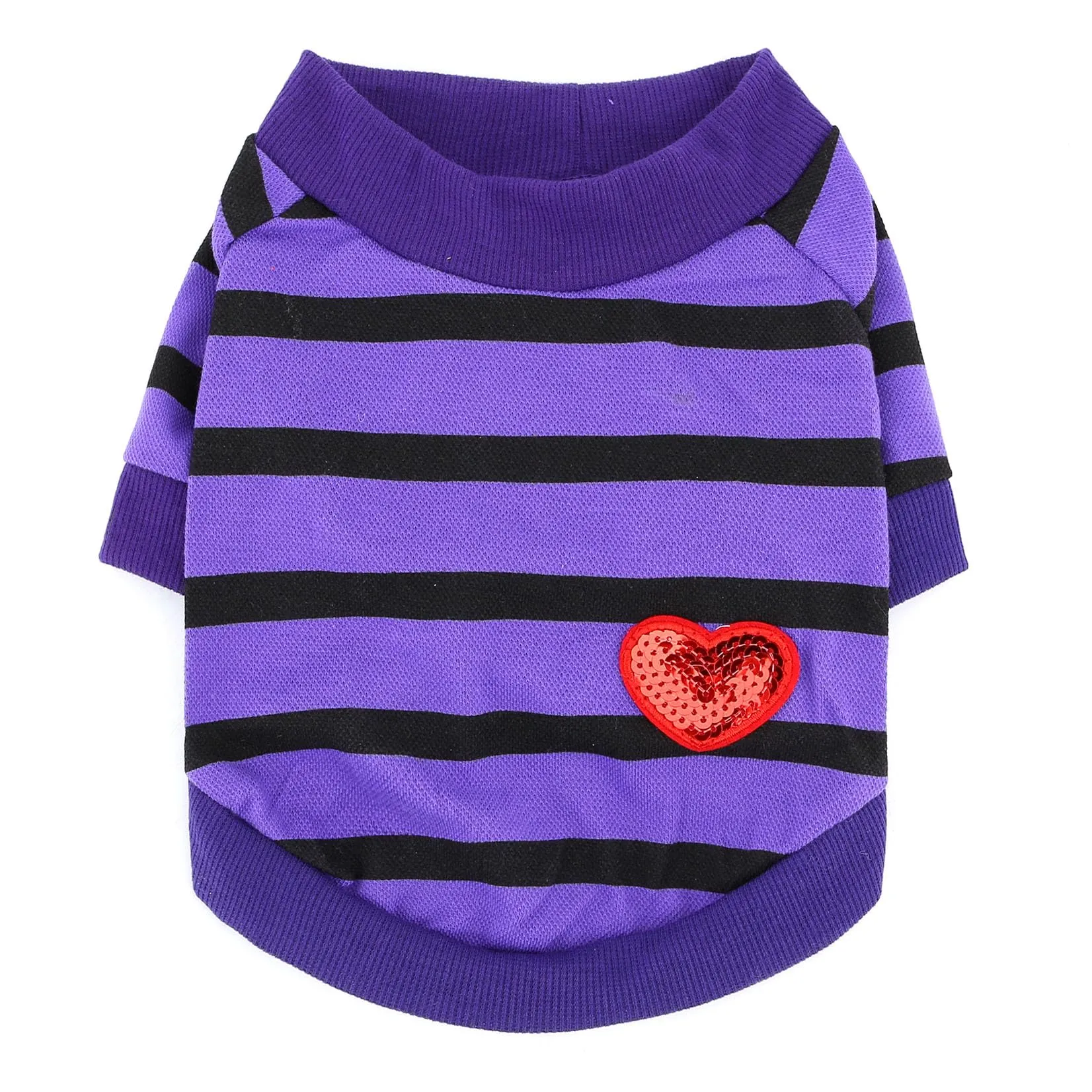 Zunea T-shirt estiva a righe con paillettes cuore per cani di piccola taglia, Prugna, Taglia M - immagine 3
