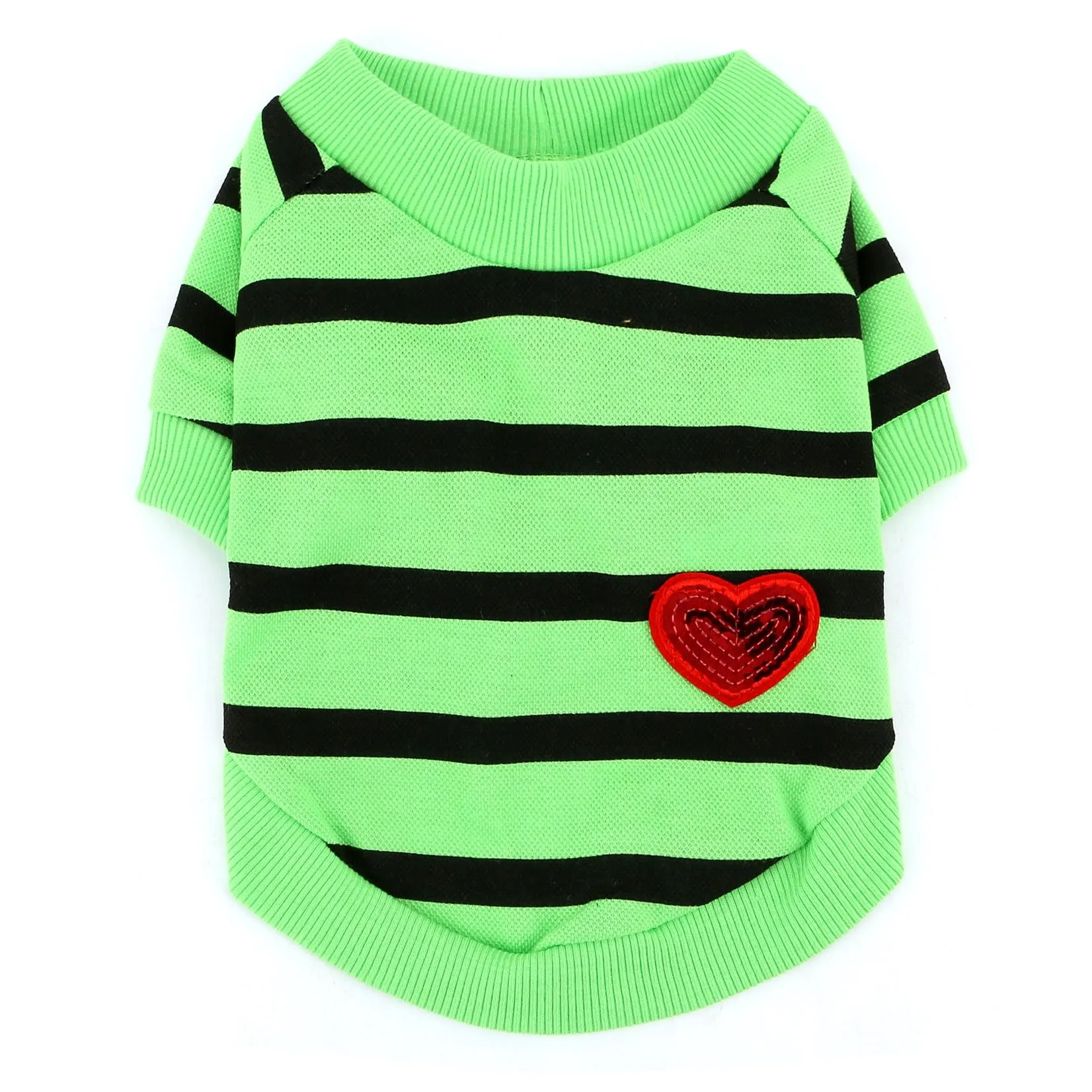 Zunea T-shirt estiva a righe con paillettes a cuore per cani di piccola taglia, Verde, Taglia L - immagine 4