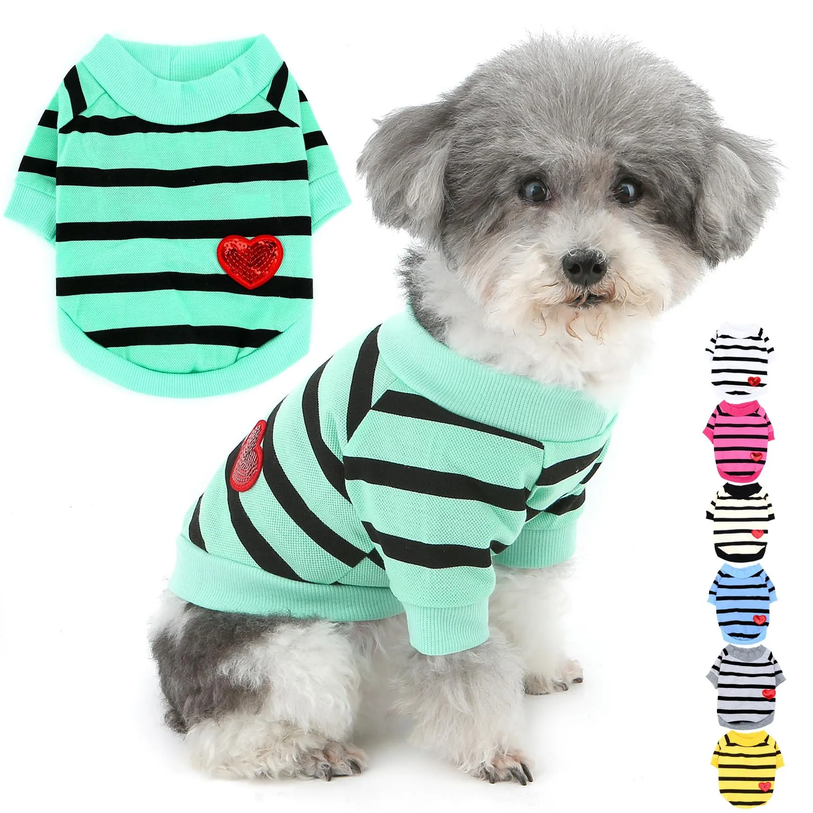 Zunea T-shirt estiva a righe per cani di piccola taglia, Blu menta, Taglia M - immagine 1