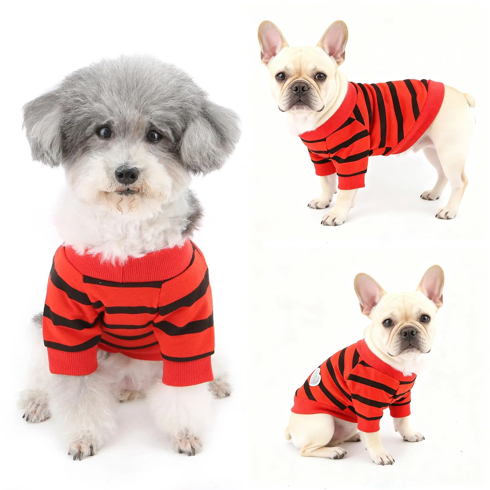 Zunea T-shirt estiva a righe con cuore a paillettes per cani di piccola taglia, Rosso, Taglia S - immagine 7