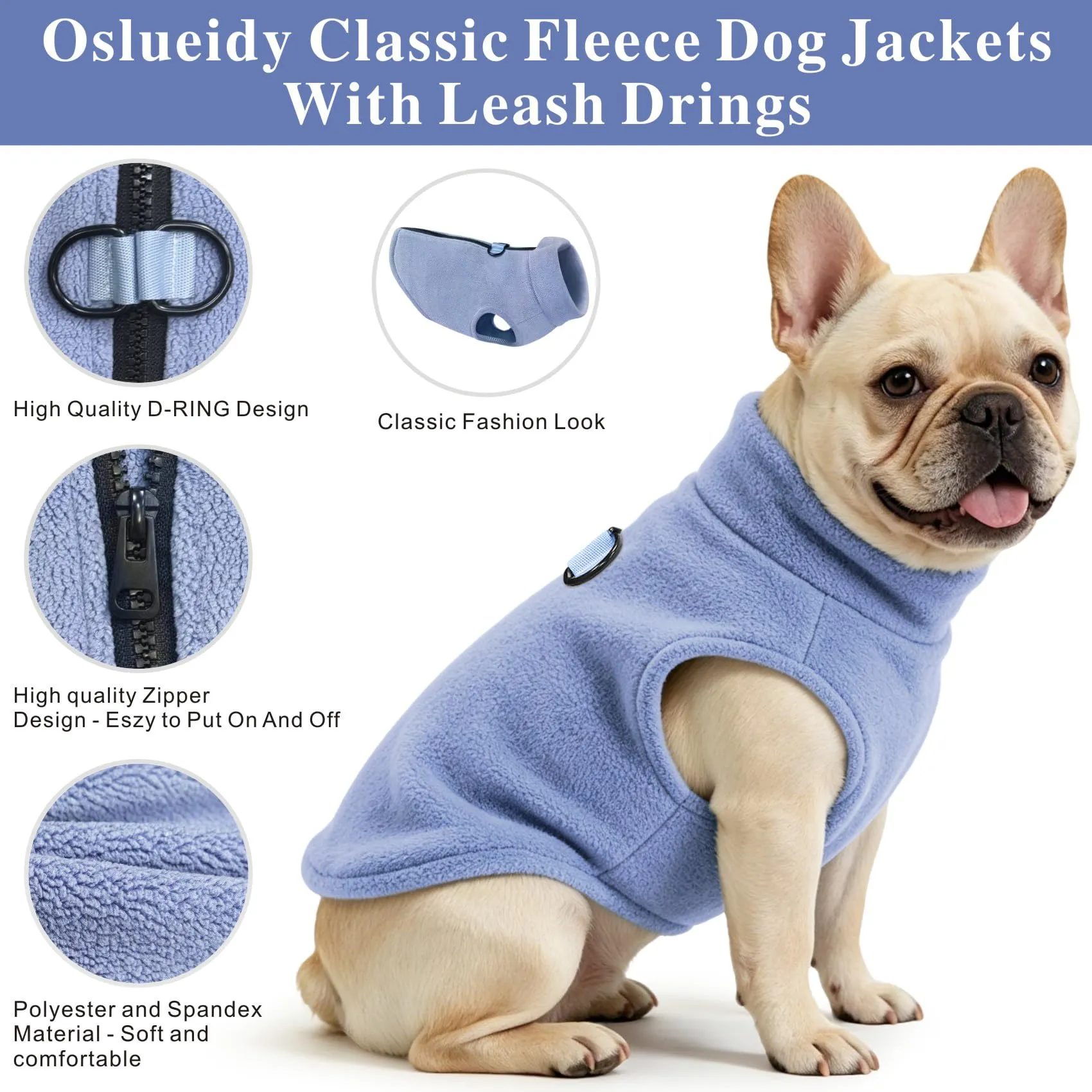 Oslueidy Cappotto in Pile con Cappuccio per Cani, Blu chiaro, S - immagine 7