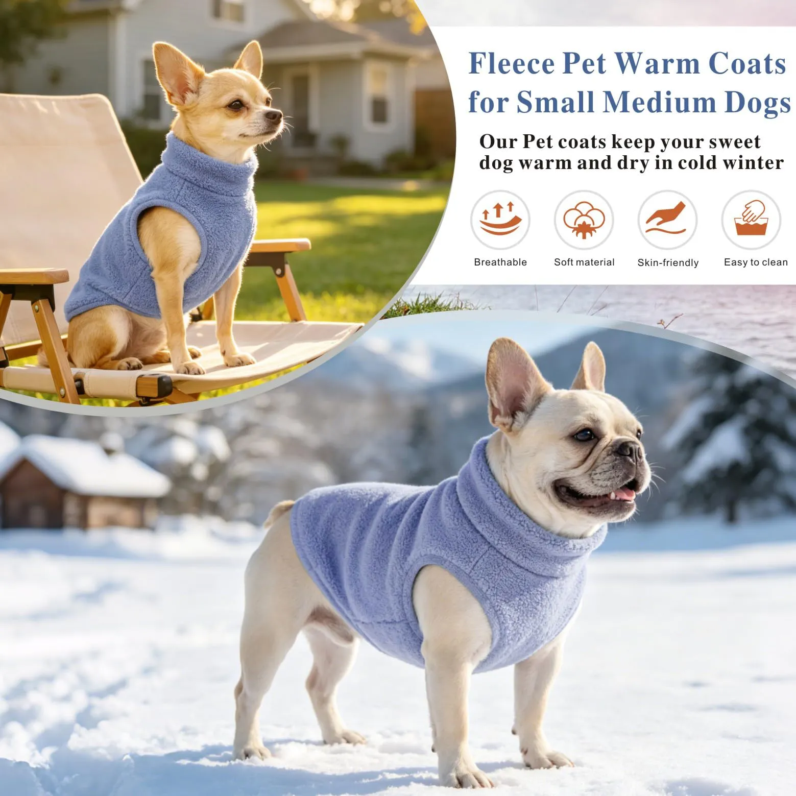 Oslueidy Cappotto in pile con cappuccio per cani, Blu chiaro, XL - immagine 3