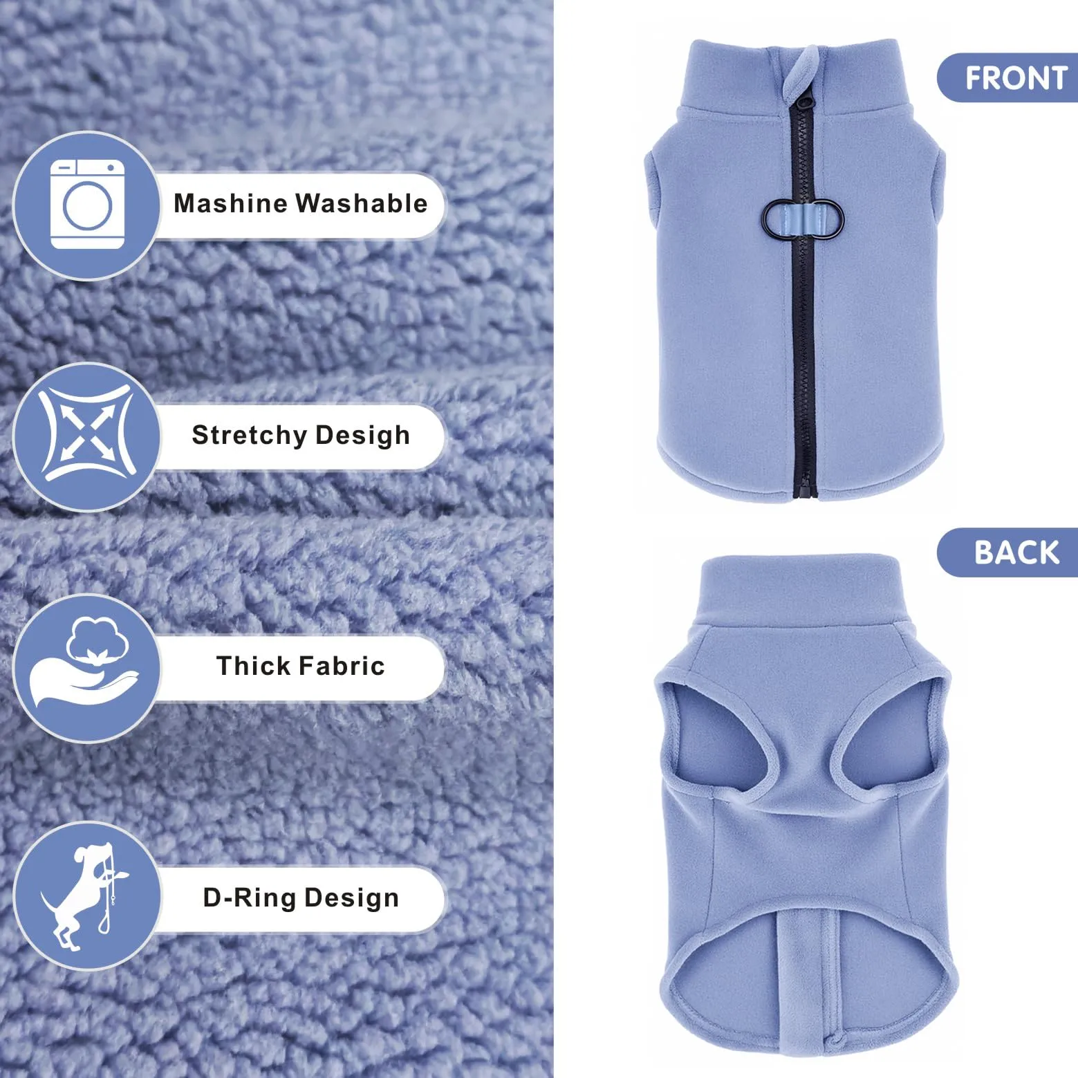 Oslueidy Cappotto in pile con cappuccio per cani, Blu chiaro, XL - immagine 6