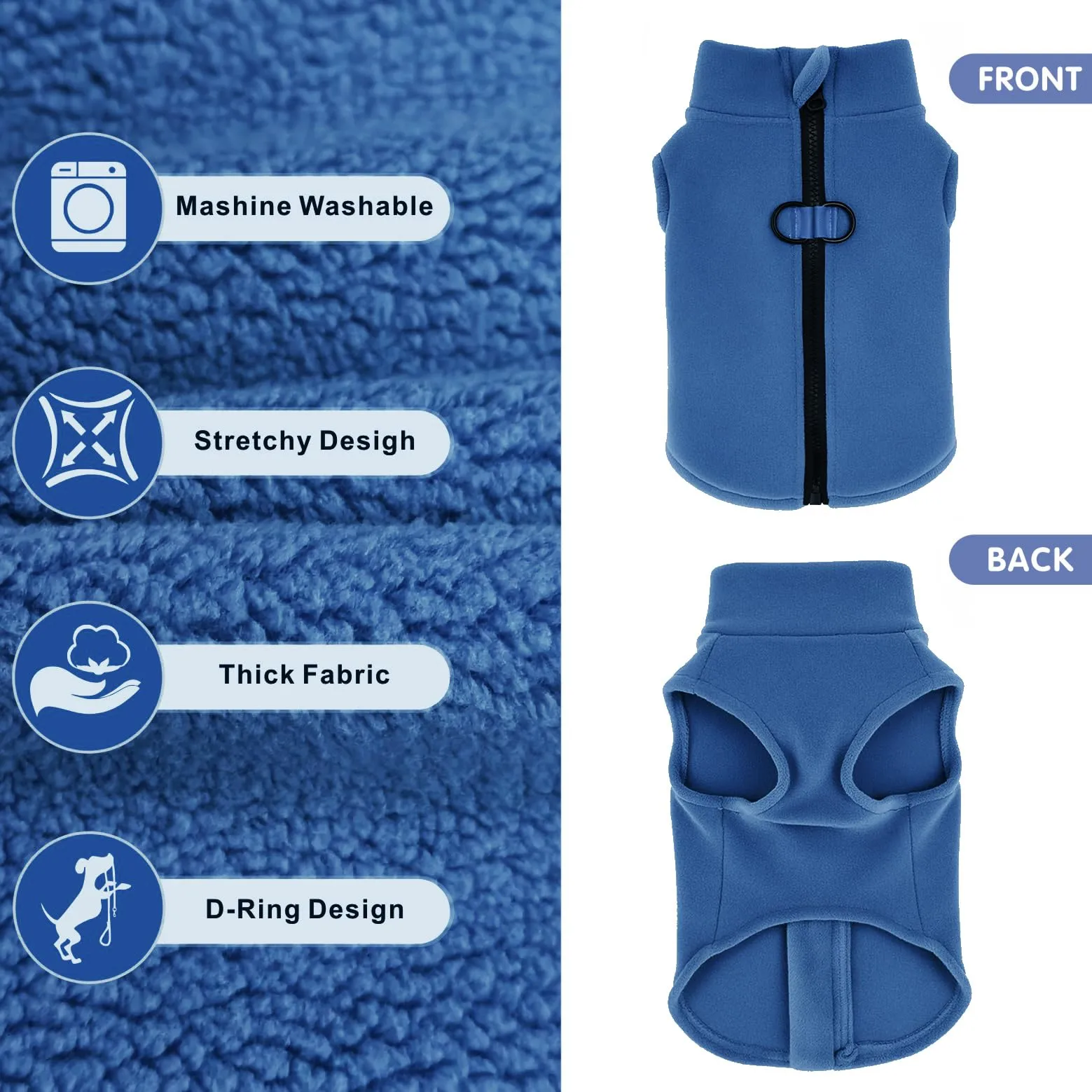 Oslueidy Cappotto in Pile con Cappuccio per Cani, Blu Navy, XS - immagine 6