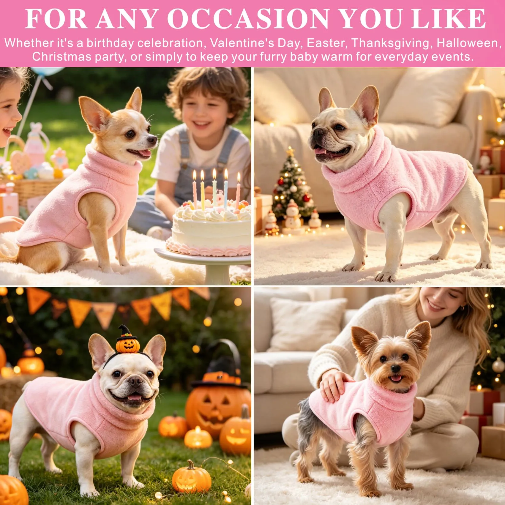 Oslueidy Cappotto in pile con cappuccio per cani, Pink, XXL - immagine 3