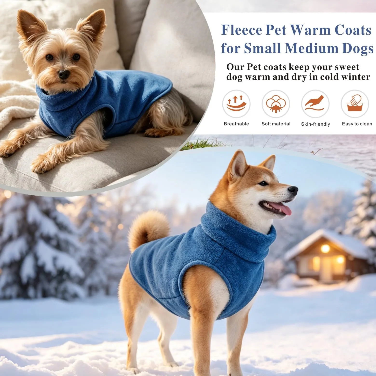 Oslueidy Cappotto in Pile per Cani con Cappuccio, Blu Navy, L - immagine 3