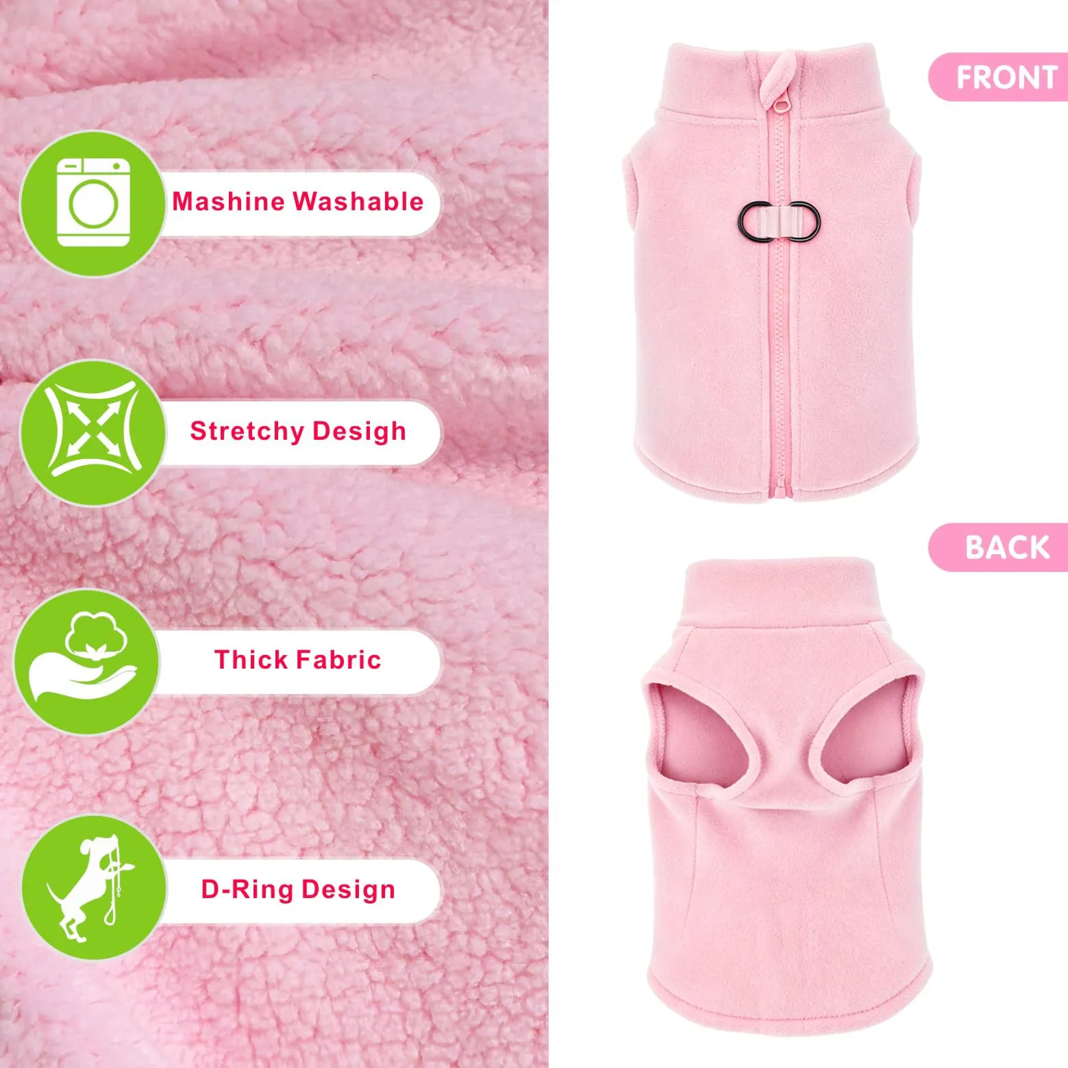 Oslueidy Cappotto in pile con cappuccio per cani, Pink, XS - immagine 6