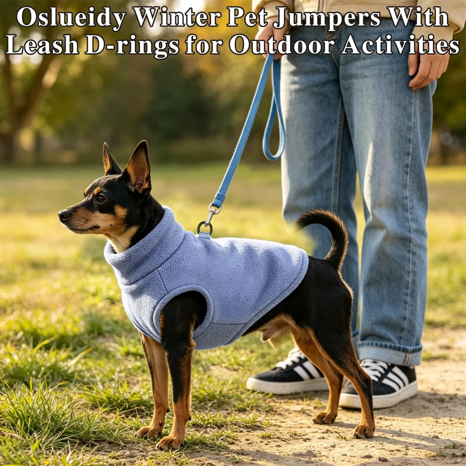 Oslueidy Cappotto in pile con cappuccio per cani, Blu chiaro, XS - immagine 3