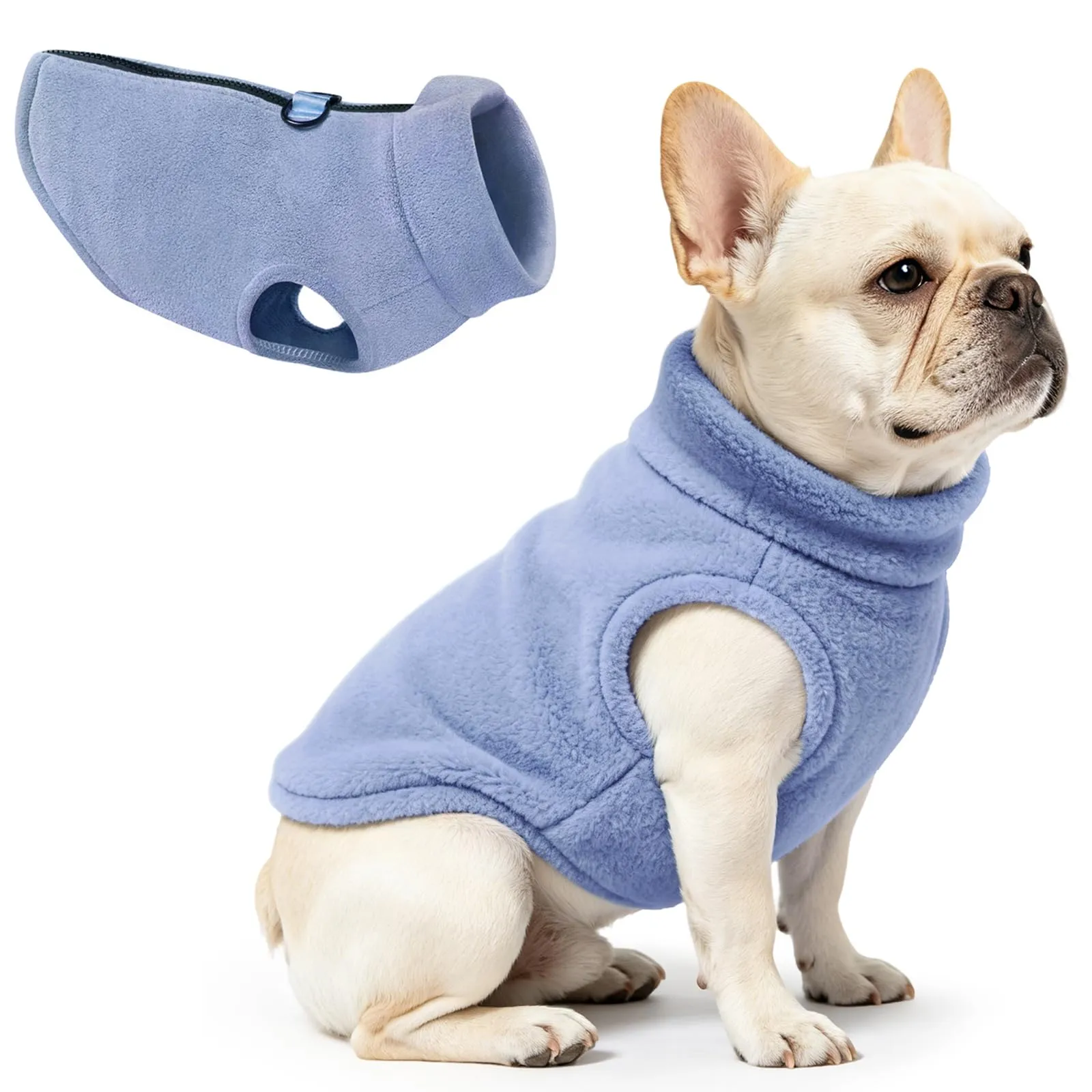 Oslueidy Cappotto in pile con cappuccio per cani, Blu chiaro, M - immagine 1