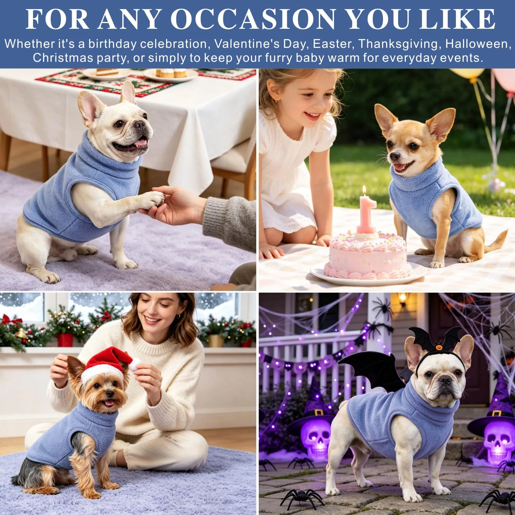 Oslueidy Cappotto in pile con cappuccio per cani, Blu chiaro, M - immagine 5