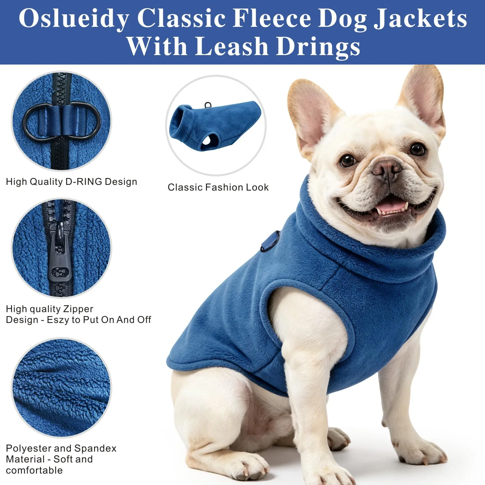 Oslueidy Cappotto in pile con cappuccio per cani, Blu Navy, XXL - immagine 7