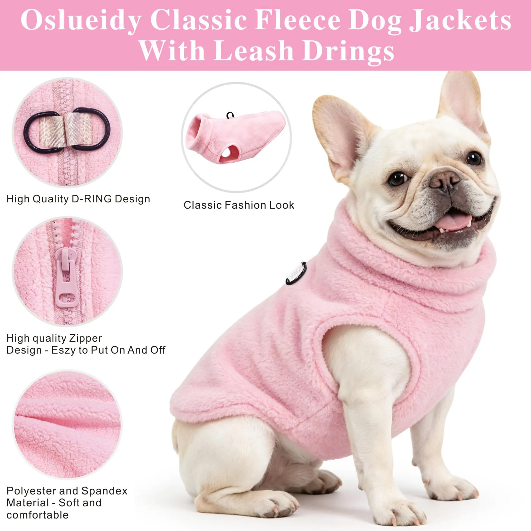 Oslueidy Cappotto in Pile per Cani con Cappuccio, Pink, S - immagine 6