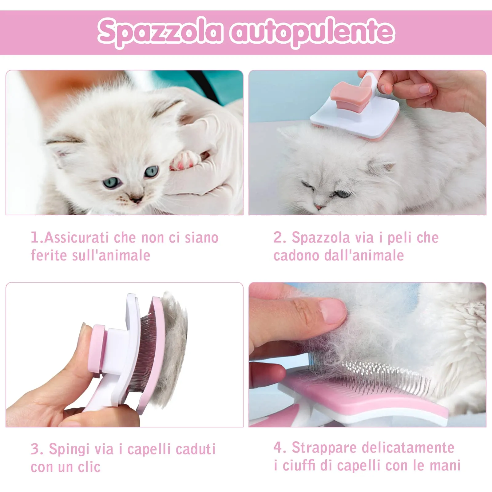 Vinabo Spazzola Autopulente per Gatti e Cani, Rosa - immagine 3