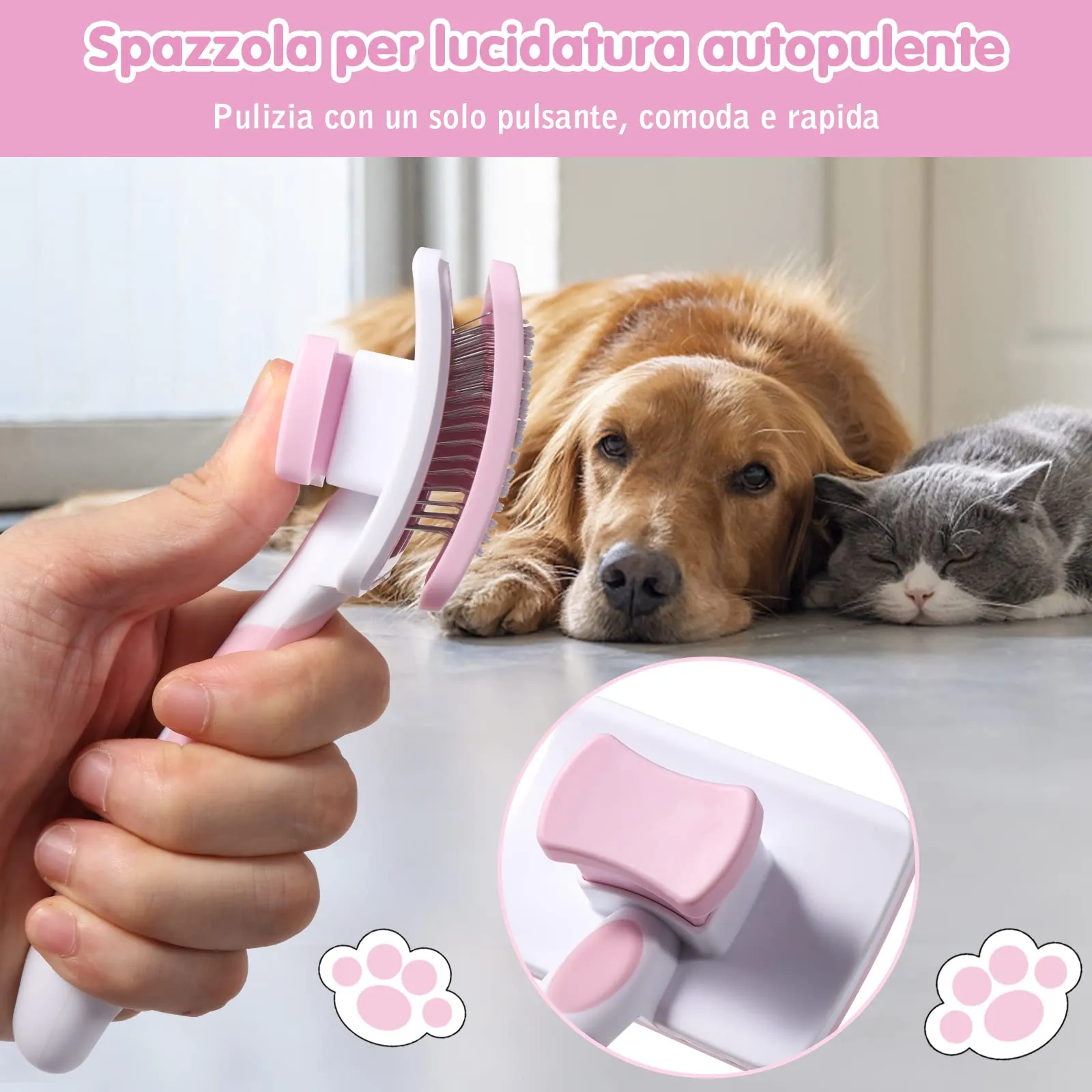 Vinabo Spazzola Autopulente per Gatti e Cani, Rosa - immagine 4