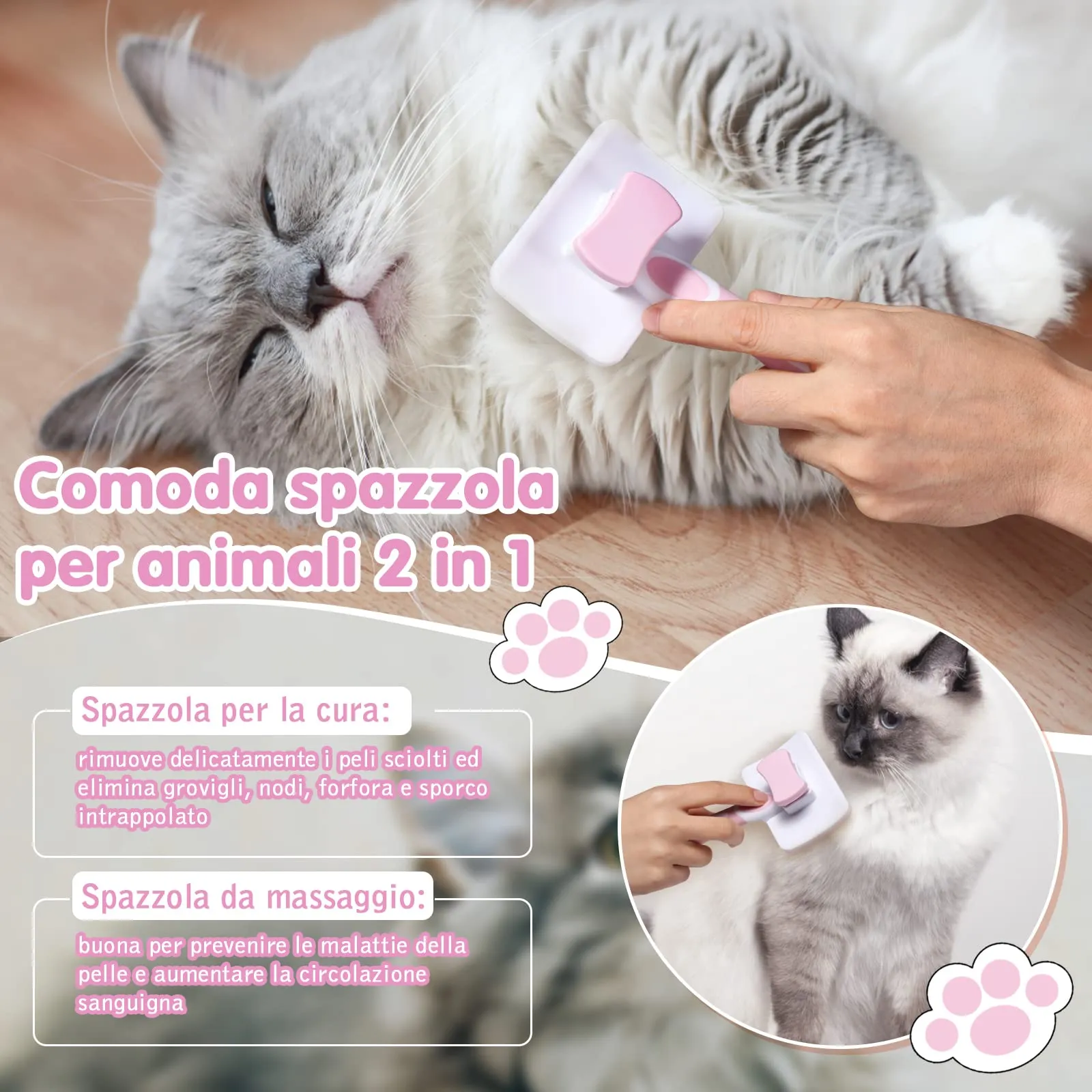 Vinabo Spazzola Autopulente per Gatti e Cani, Rosa - immagine 5