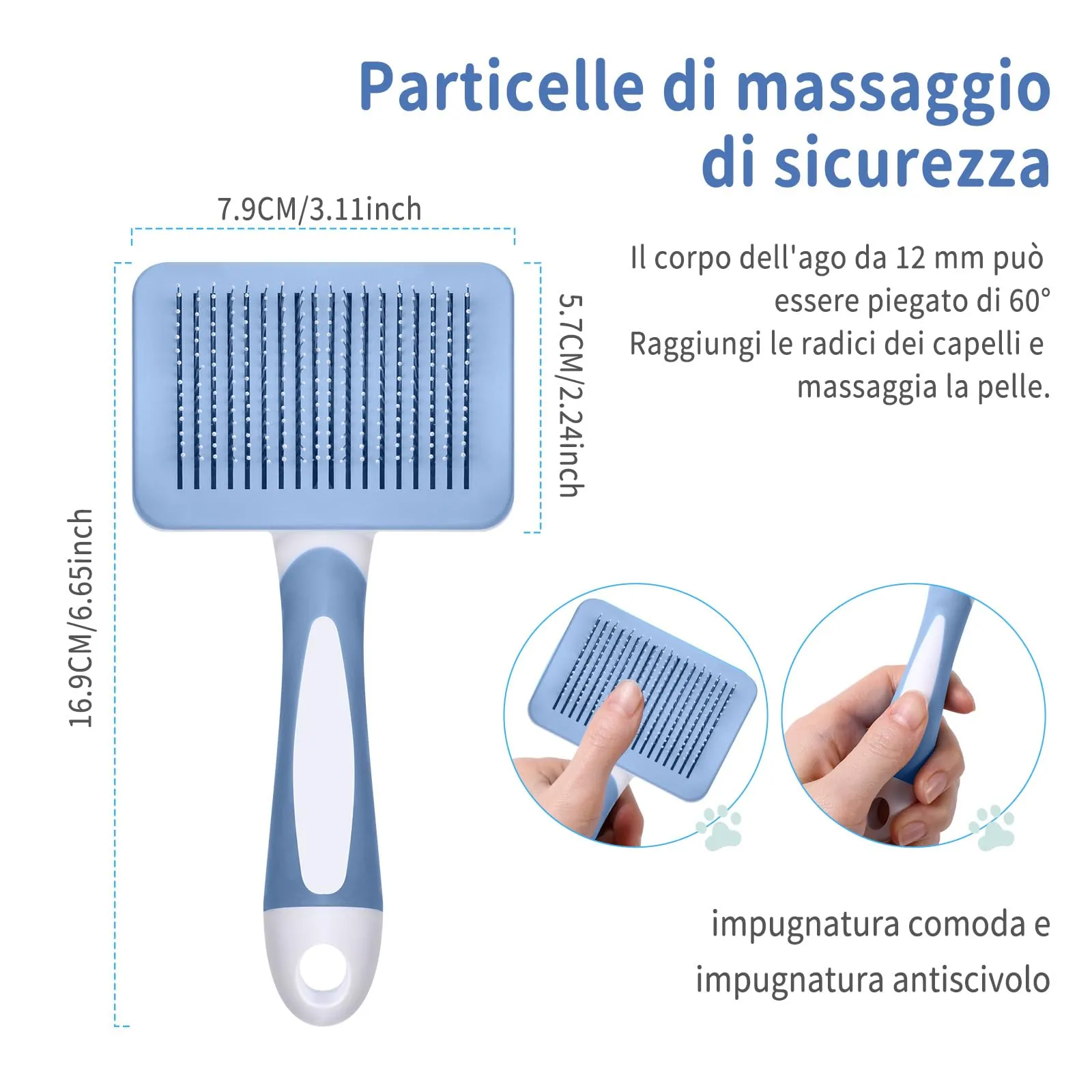 Vinabo Cardatore Autopulente per Gatti e Cani, Blu - immagine 2
