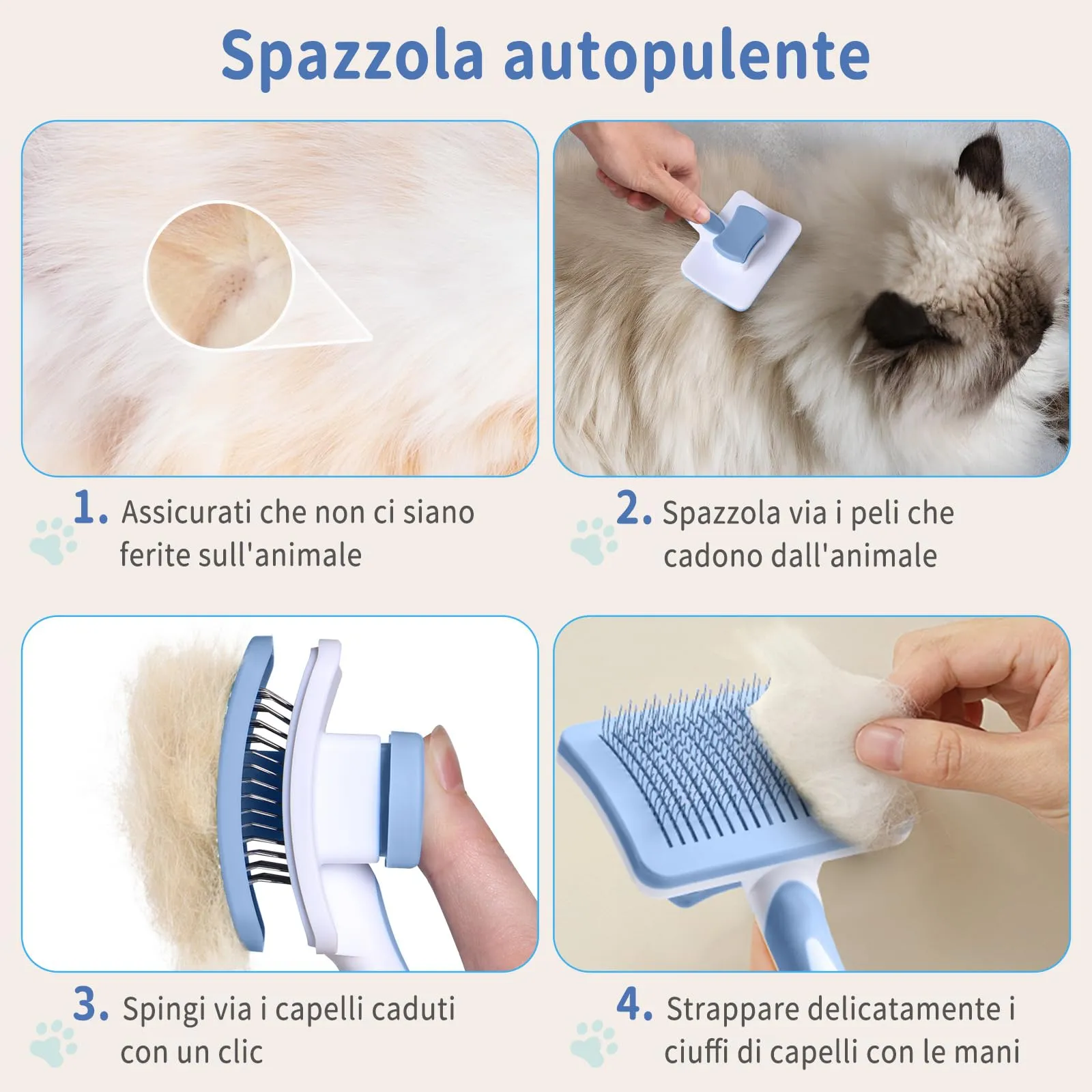 Vinabo Cardatore Autopulente per Gatti e Cani, Blu - immagine 3
