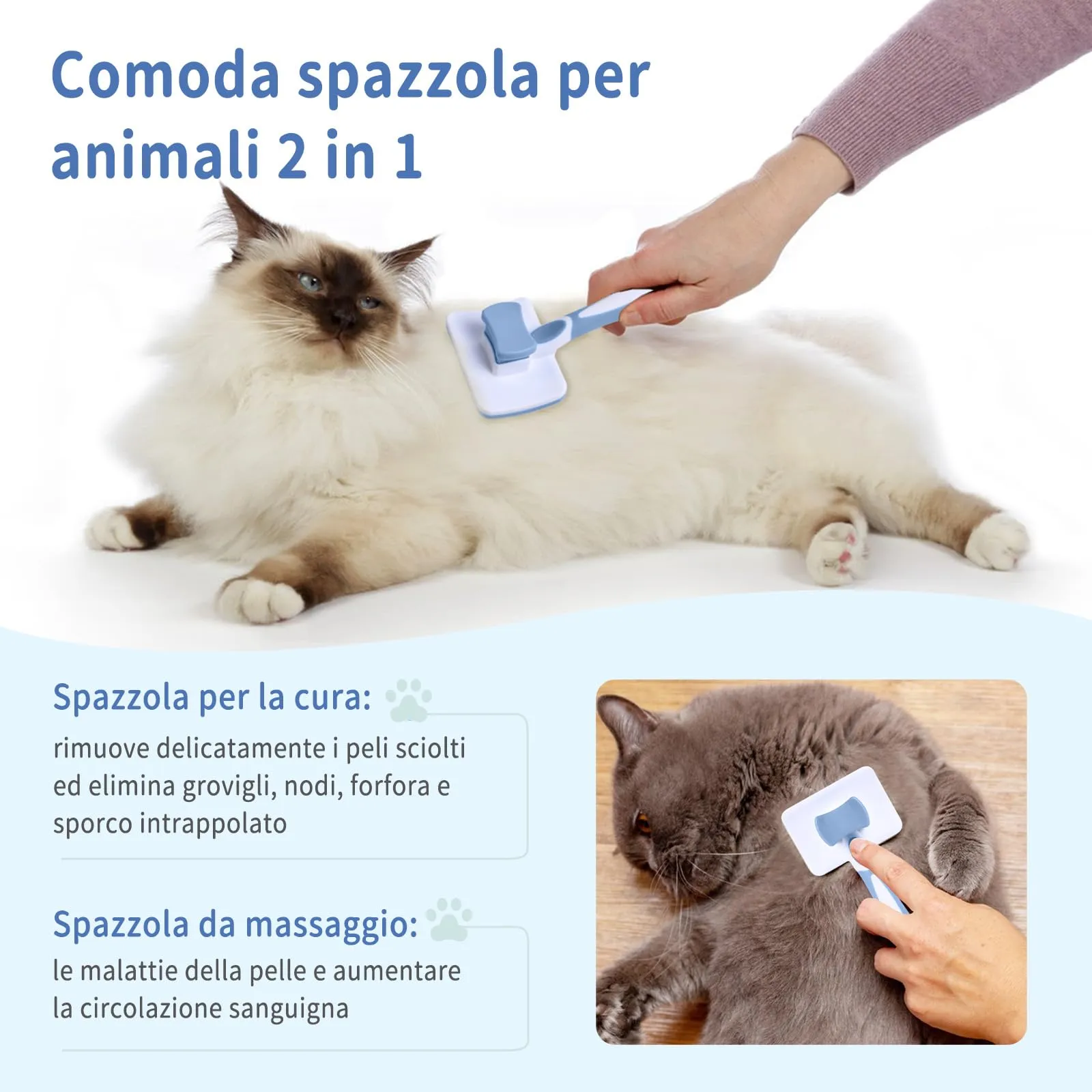 Vinabo Cardatore Autopulente per Gatti e Cani, Blu - immagine 5