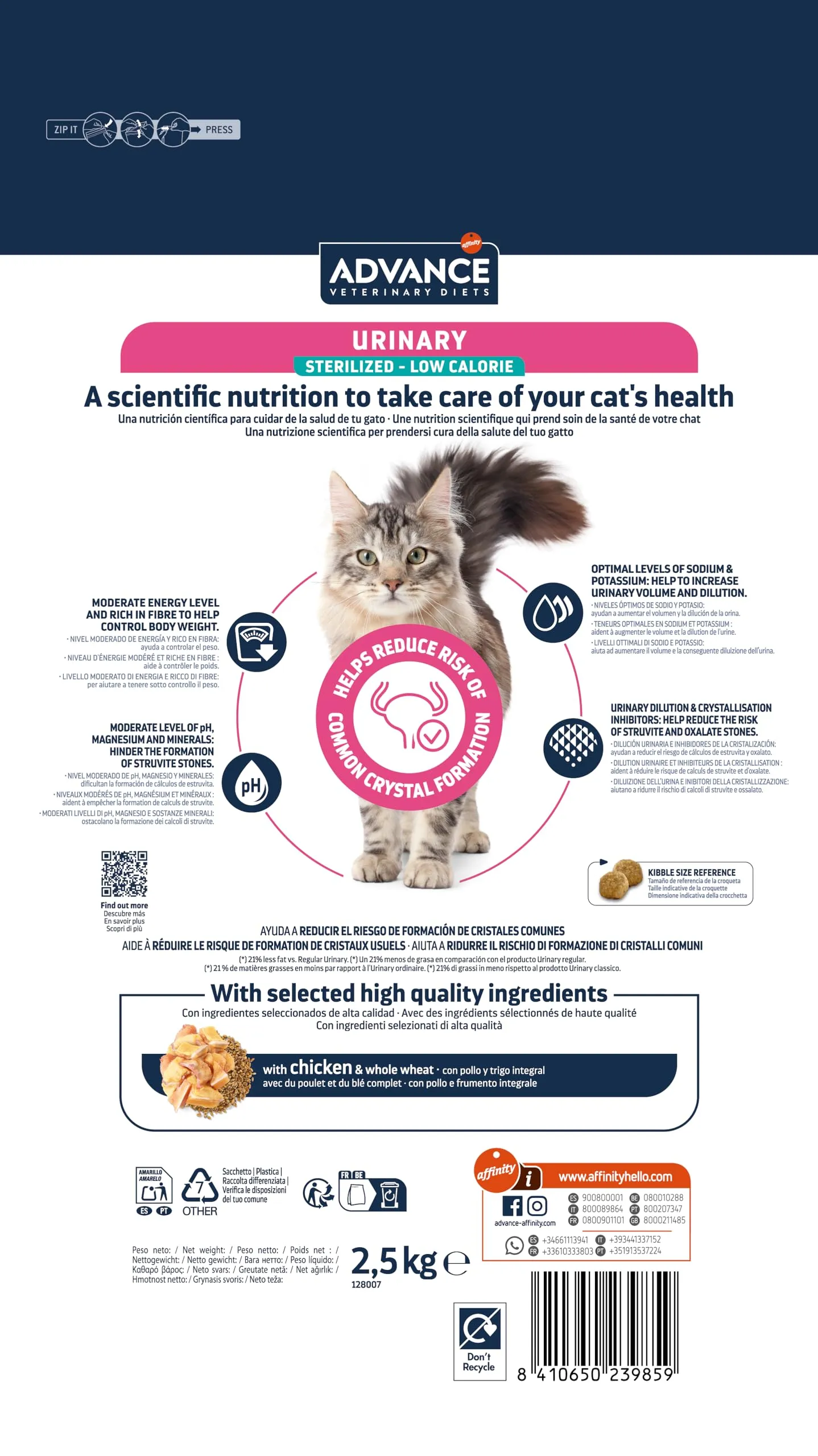 Affinity Advance Veterinary Diets Urinary Sterilized Low Calories Cat Food, 2.5kg - immagine 4