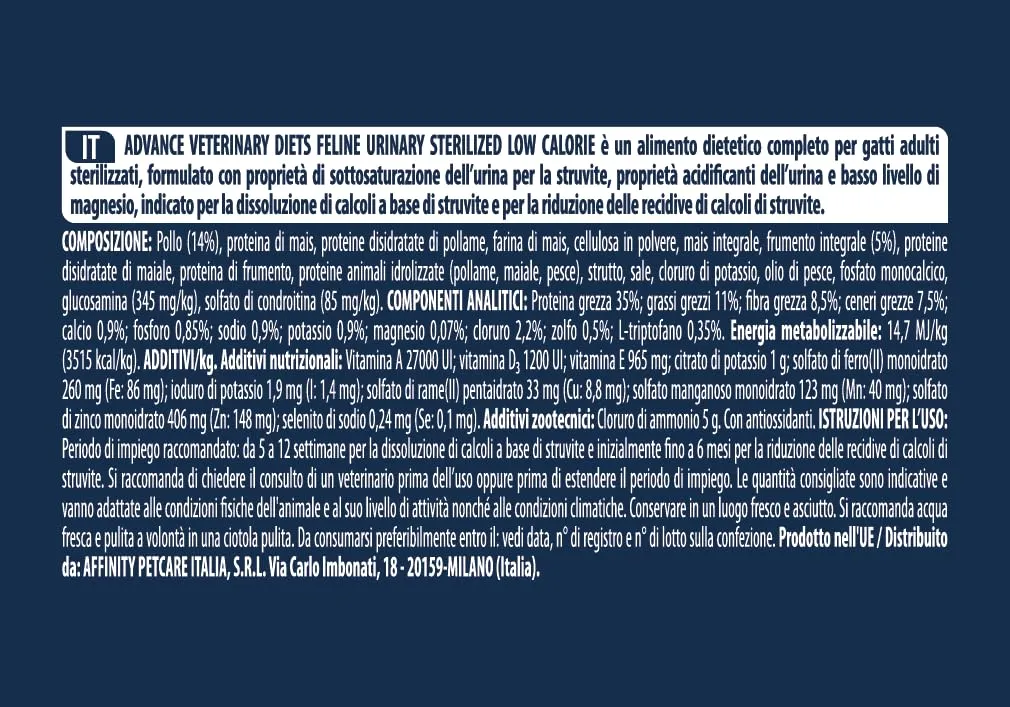Affinity Advance Veterinary Diets Urinary Sterilized Low Calories Cat Food, 2.5kg - immagine 5