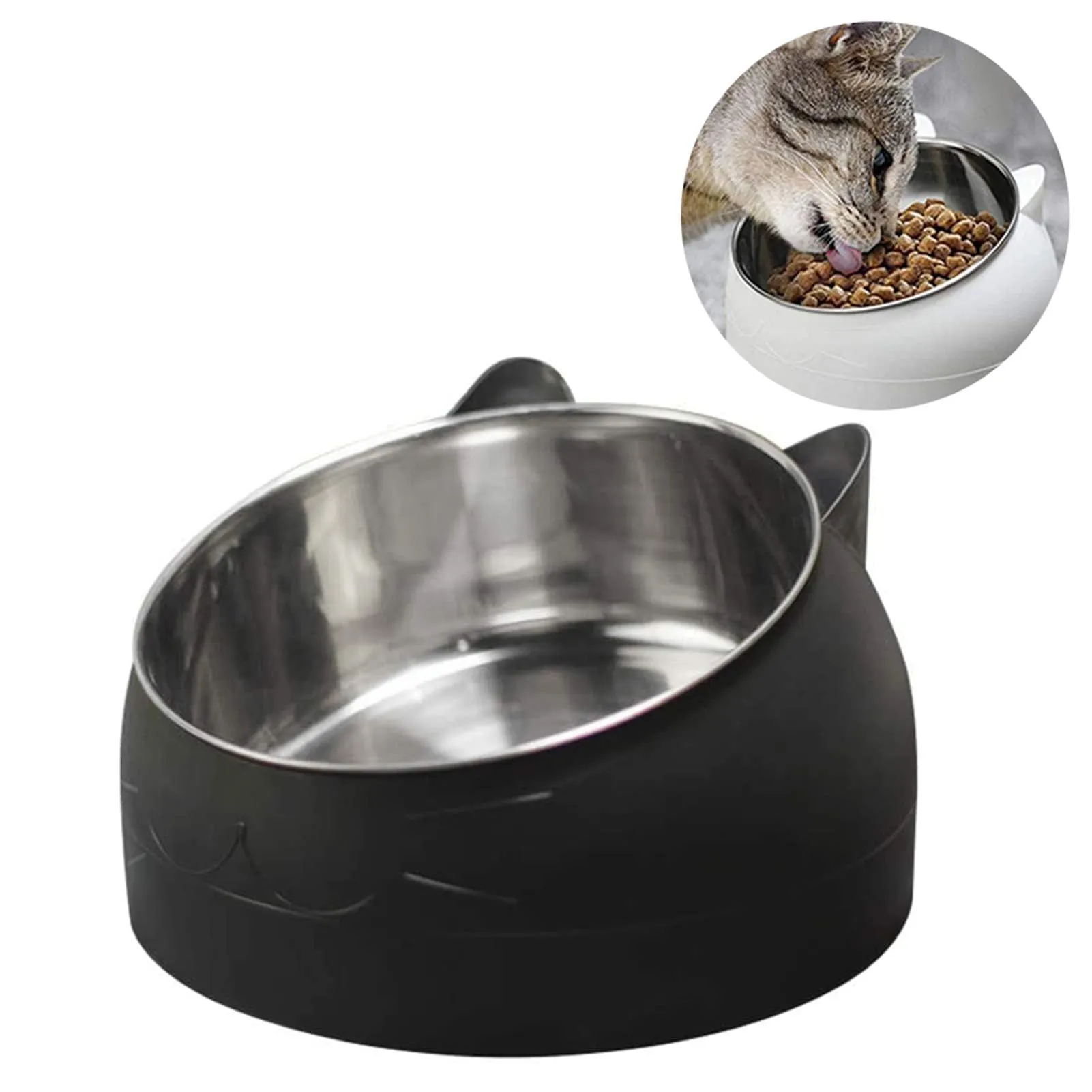 TaimeiMao Ciotola per Gatti in Acciaio Inox con Supporto Inclinato, Nero - immagine 1