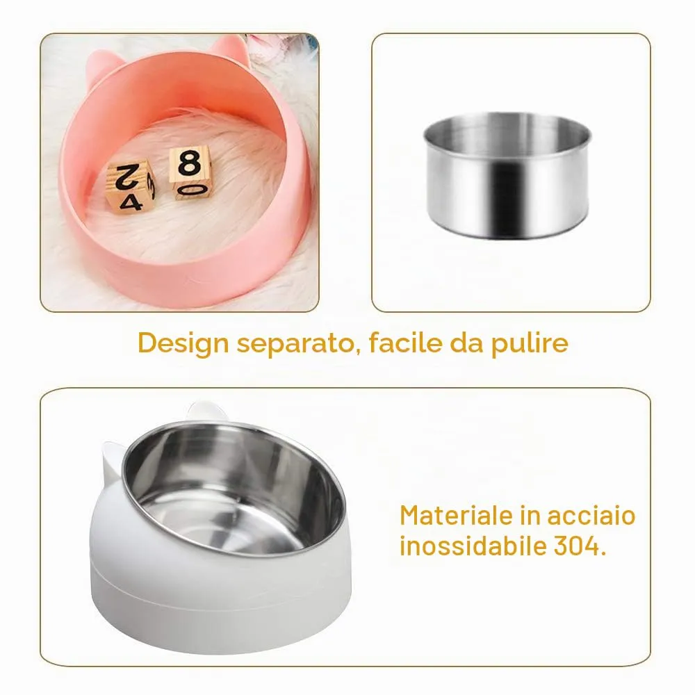 TaimeiMao Ciotola per Gatti in Acciaio Inox con Supporto Inclinato, Nero - immagine 4