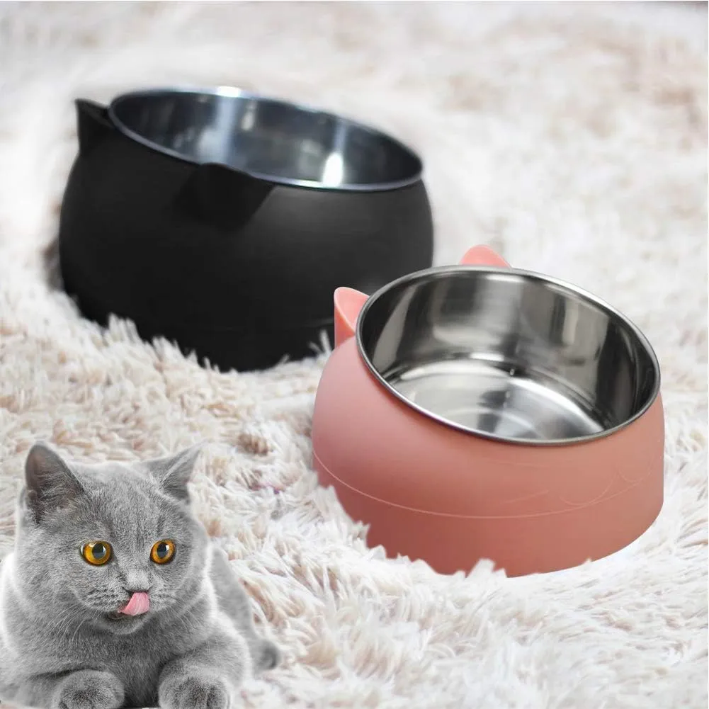 TaimeiMao Ciotola per Gatti in Acciaio Inox con Supporto Inclinato, Nero - immagine 7