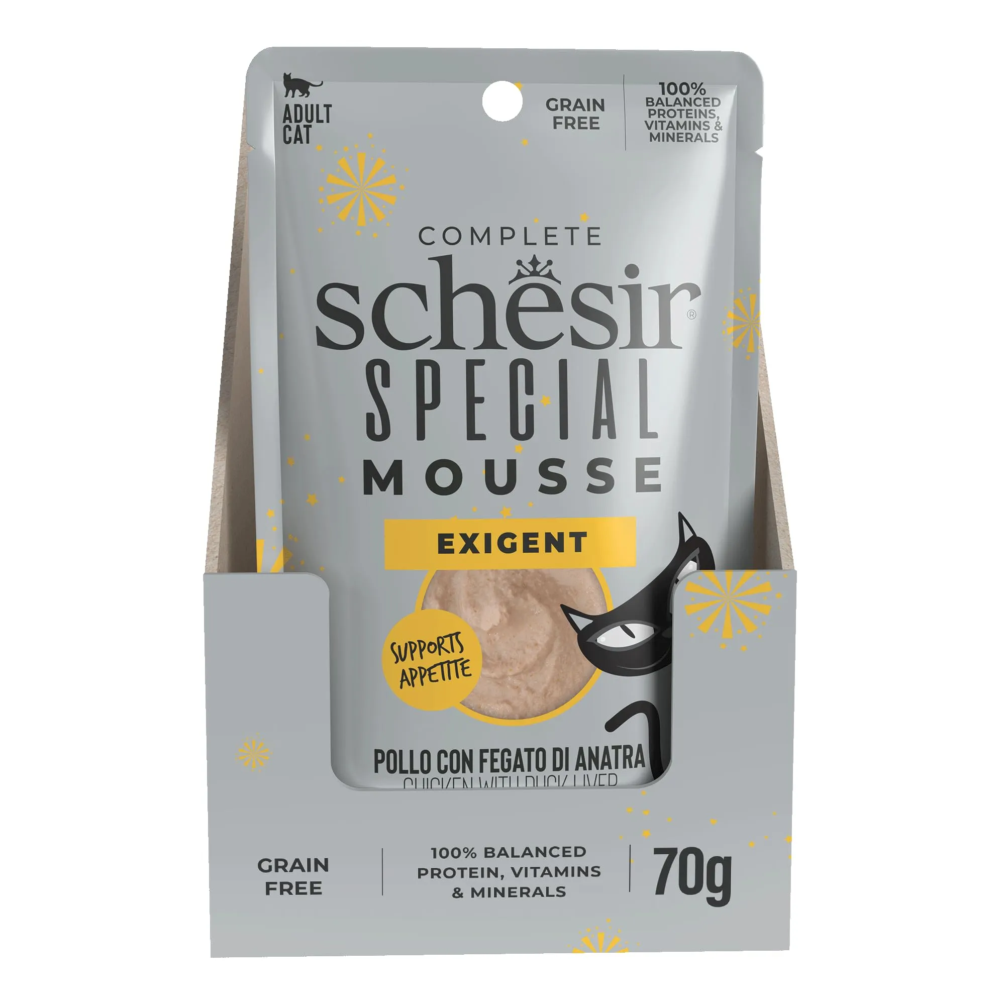Schesir Special Exigent Filetti di Pollo con Anatra in Mousse, Alimento Umido Completo per Gatti, Grain Free, 12 x 70g - immagine 2